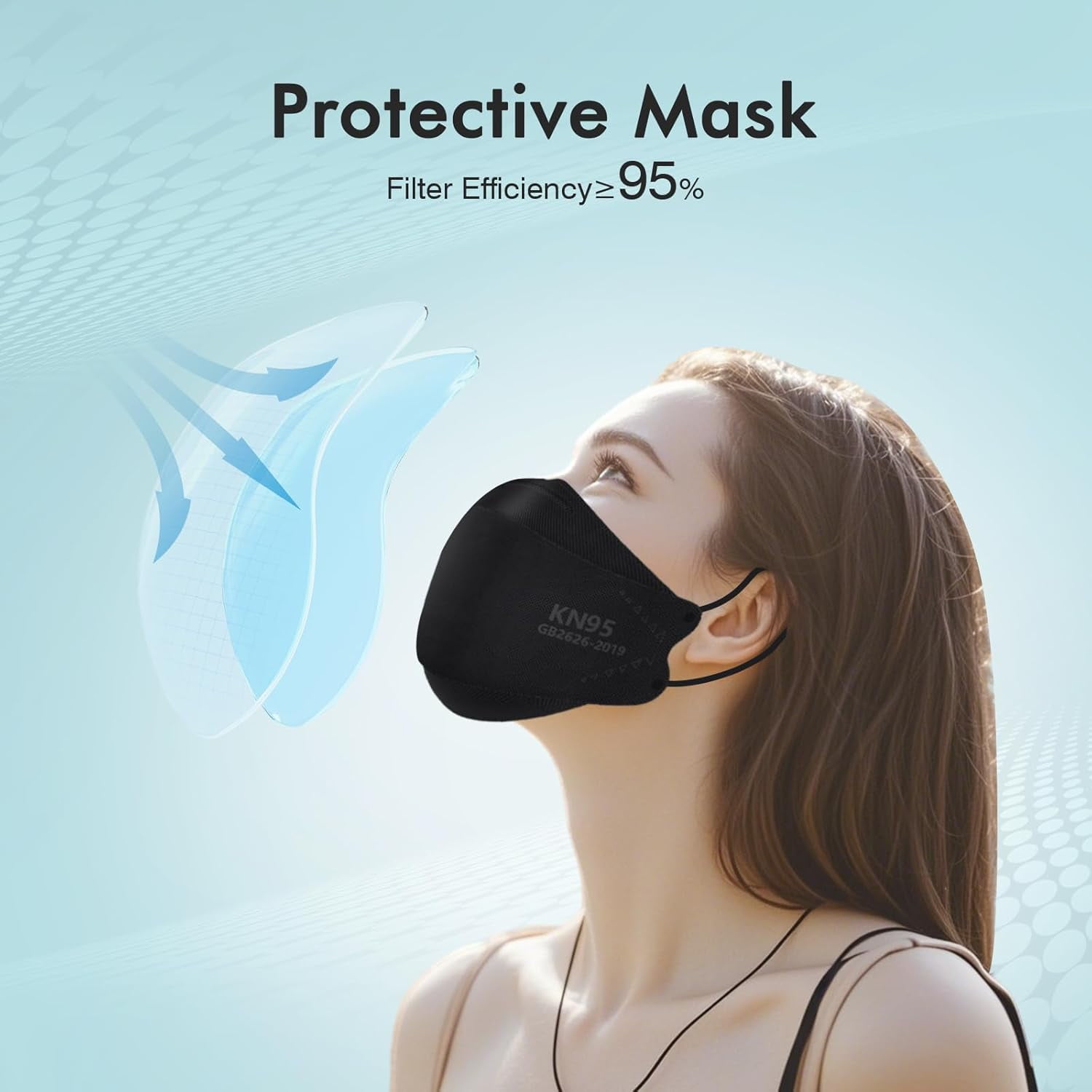YJJSKEJI KN95 Face Masks for Adults, Breathable Protective Filtration Mask (Black, 50 Pack) ntod8