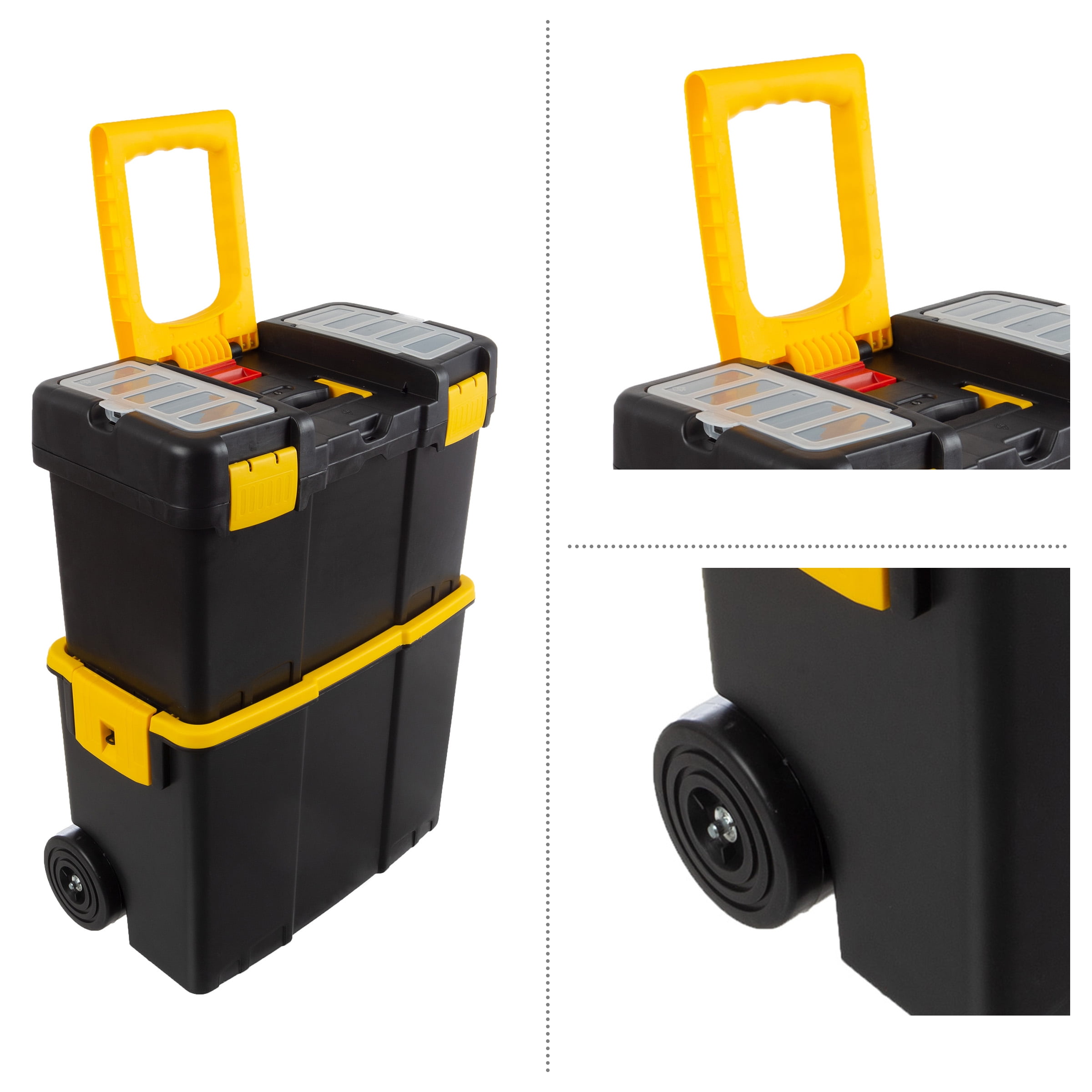 Stalwart Portable Rolling Tool Box (2-in-1 Stackable Organizer, Black and Yellow, 10 in x 17.875 in x 24.125 in) avzy5