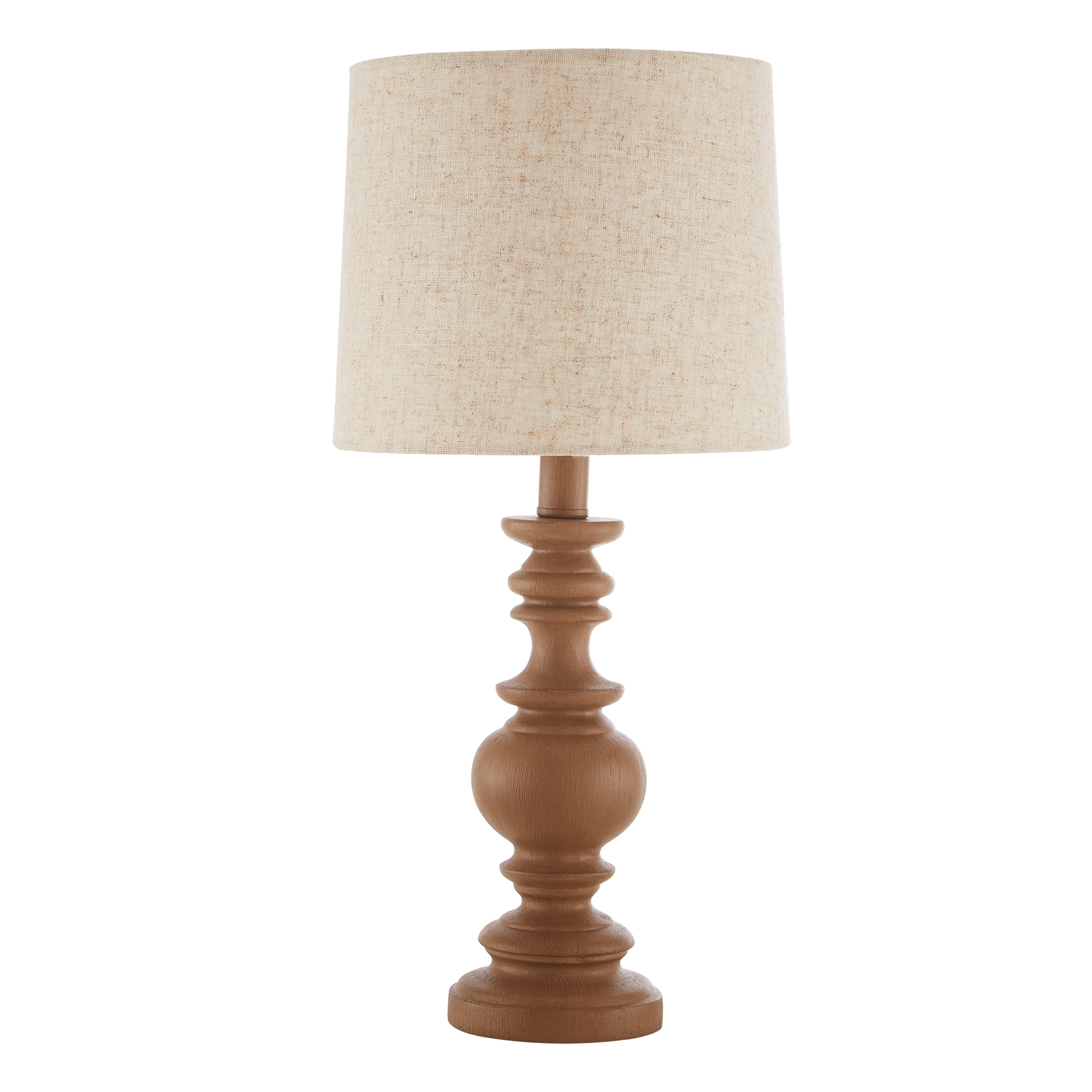 Mainstays Resin Table Lamp with Linen Shade, Modern Bedside Lighting (Brown, 18.75 in) mnlmk