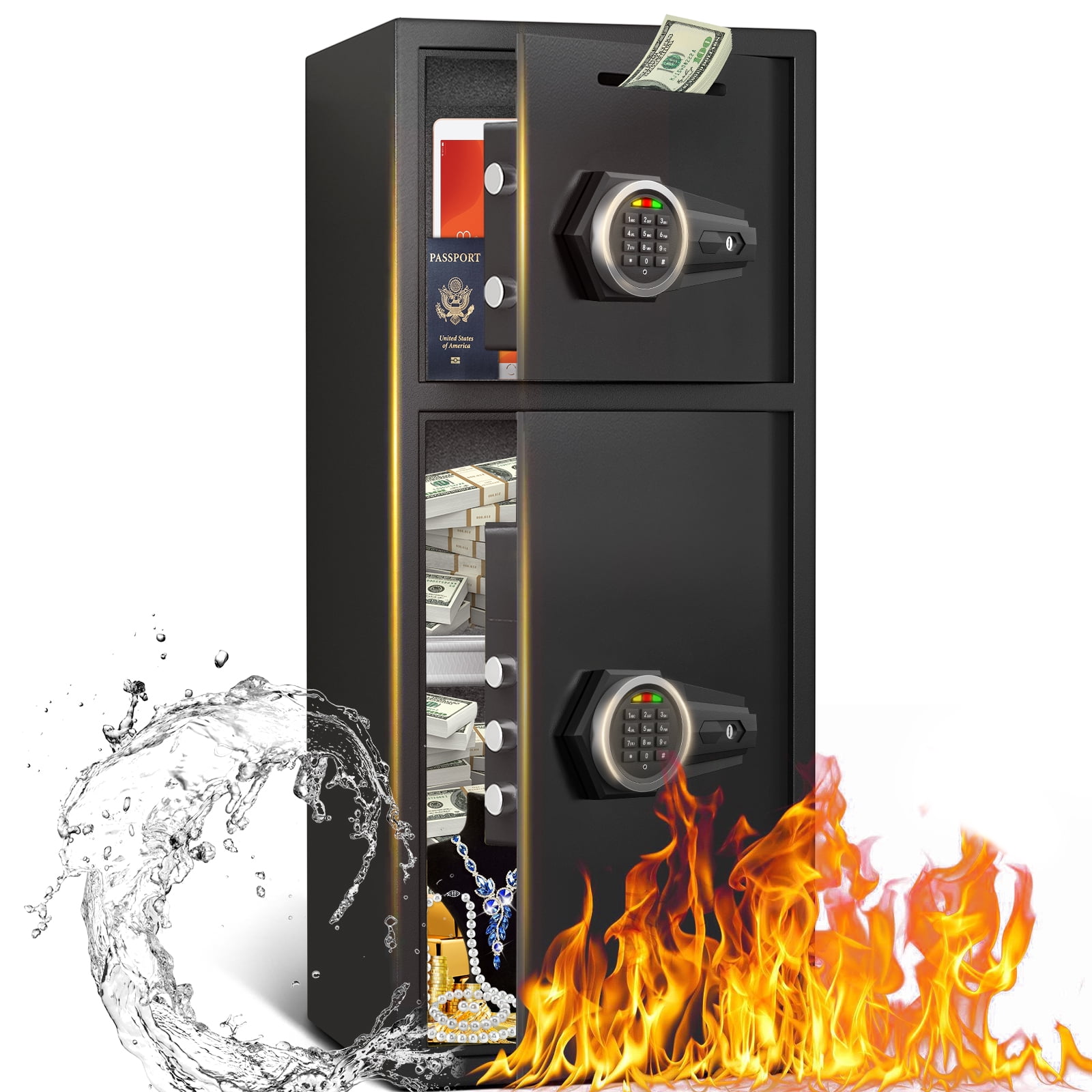 Opentiny Large Digital Security Safe, Fireproof and Waterproof Home Office Lock Box with Deposit Slot and Dual Alarm System (6.5 cu ft, 13.8 in x 13.8 in x 29.5 in) lxq0z