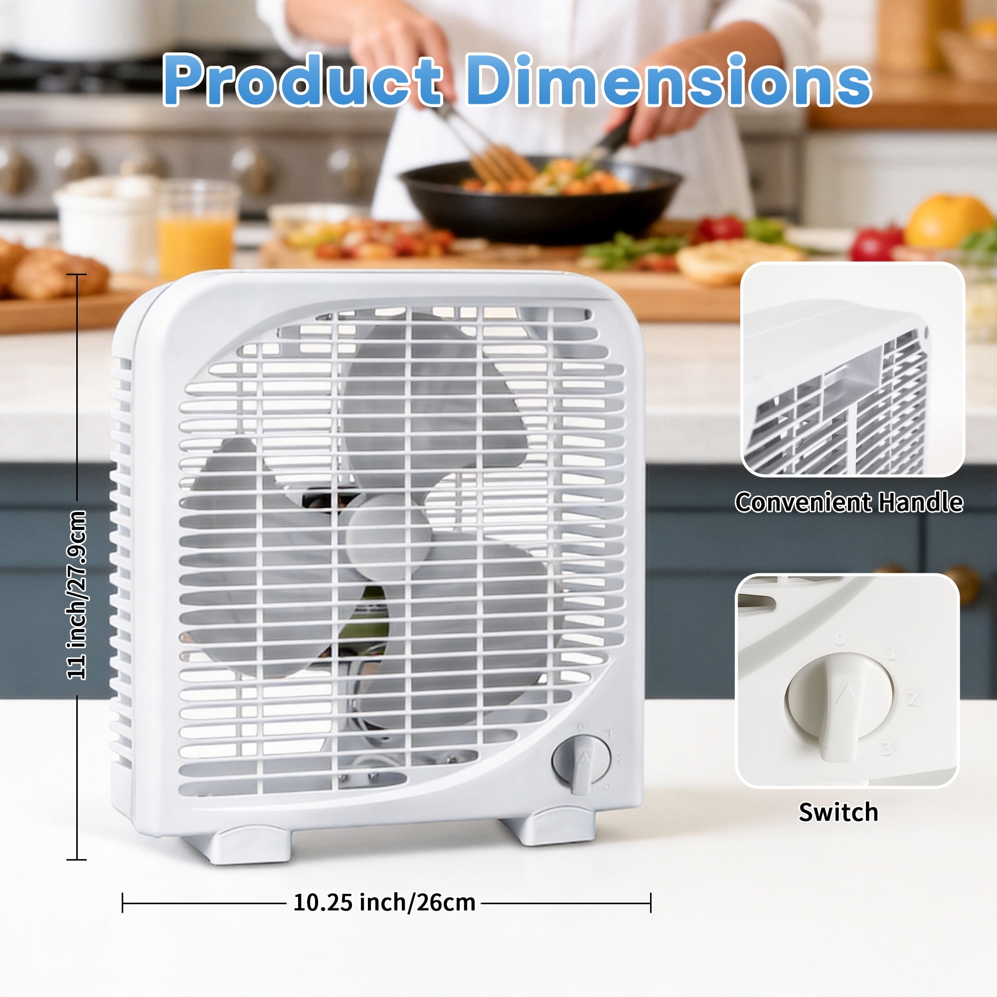 Generic 9-inch Tabletop Box Fan, Quiet Portable Desk Fan with 3 Speeds for Bedroom Office Dorm (9 in) 72m5b