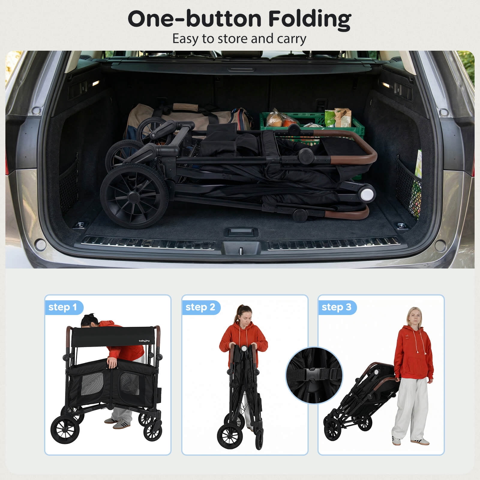 Costway 4-Seater Wagon Stroller, Foldable Push-Pull Toddler Stroller with Removable Canopy (Black, 4-Seater) 0d9fk