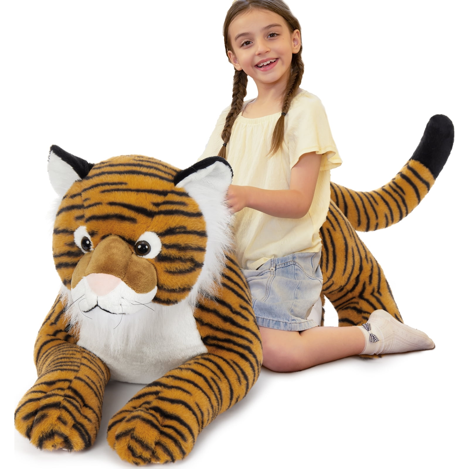 MorisMos Giant Tiger Stuffed Animal Realistic Large Plush Toy (Brown, 43 in) 0x8od