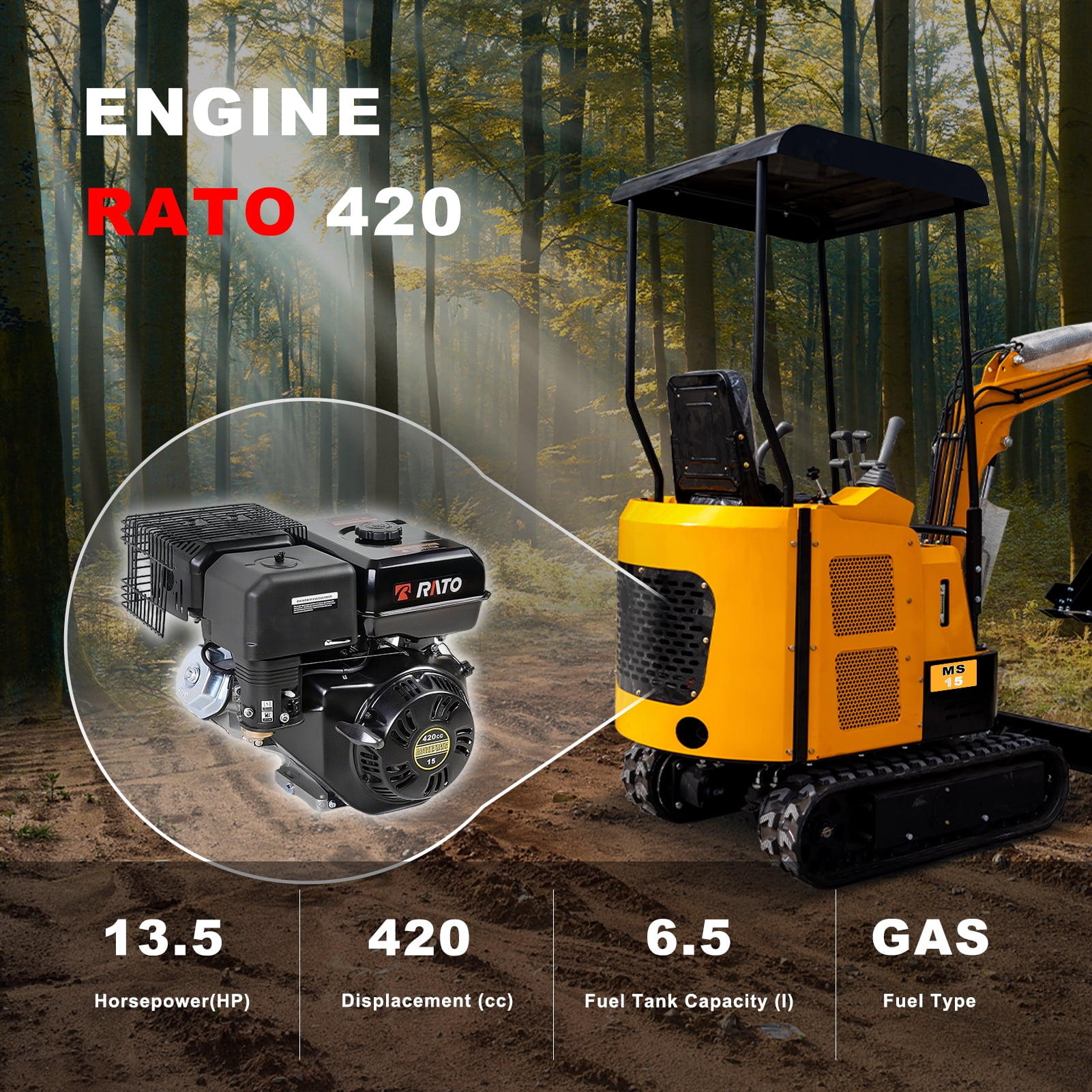 MMS 1.5 Ton Mini Excavator with Swing Boom and Pilot Control (Yellow, 13.5 HP) 3nc0f