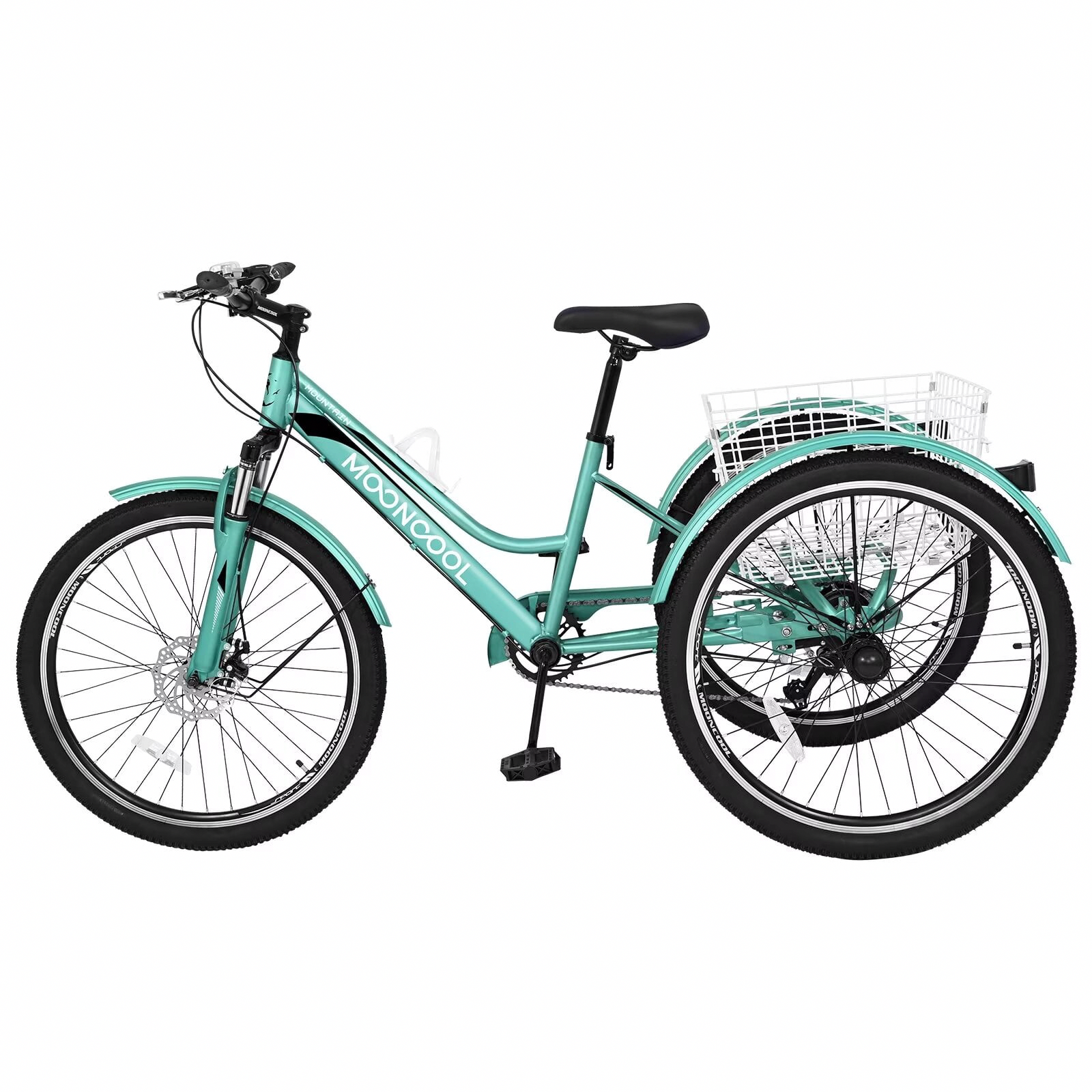 MOPHOTO Adult Mountain Tricycle 7-Speed Heavy Duty 3-Wheeled Bike with Large Storage Basket (26 in) 3qlsg