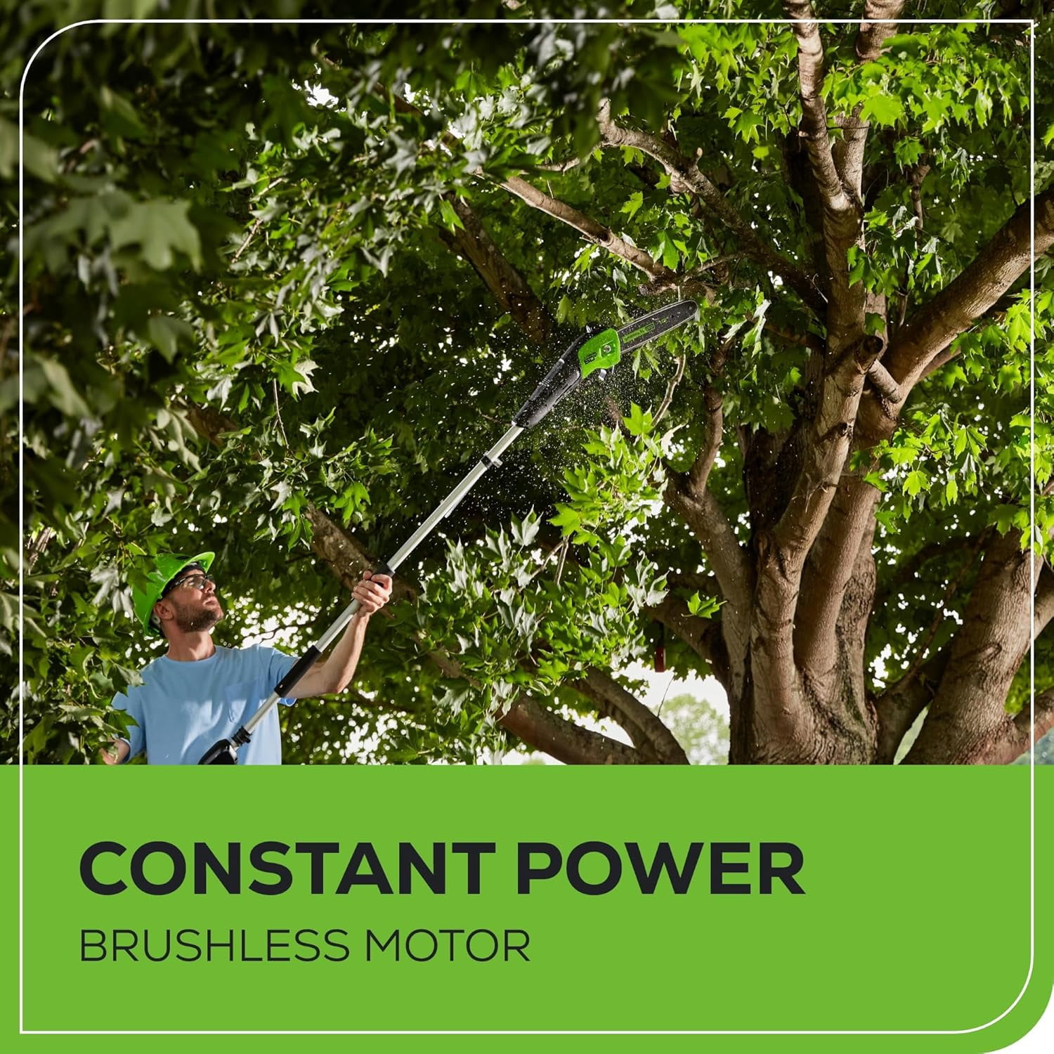 Greenworks 60V 10 in Brushless Cordless Pole Saw with 2.0Ah Battery and Charger (Green, 9 ft Reach) 7e1ly