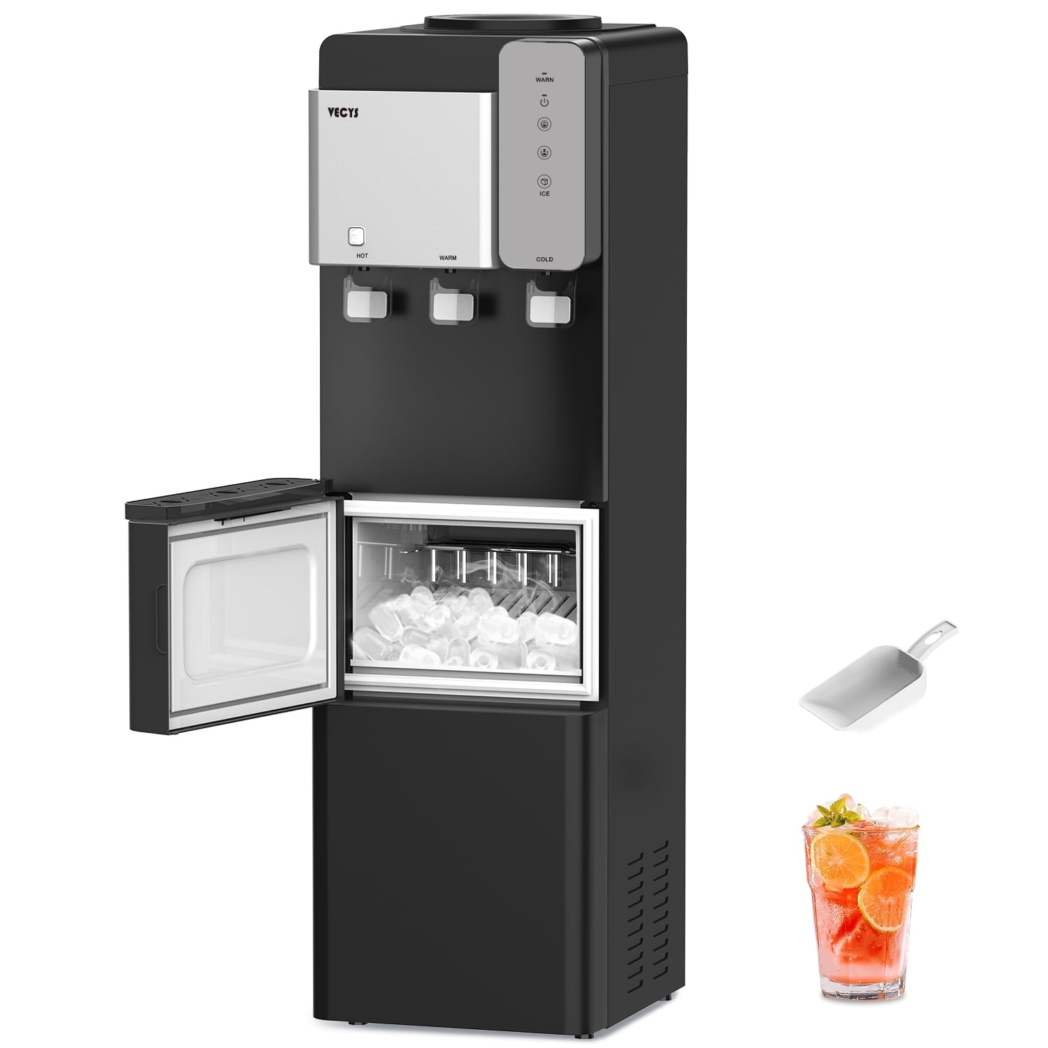 VECYS 3-in-1 Water Dispenser with Built-in Ice Maker (Black, 27 lb Daily Capacity) a8ex8