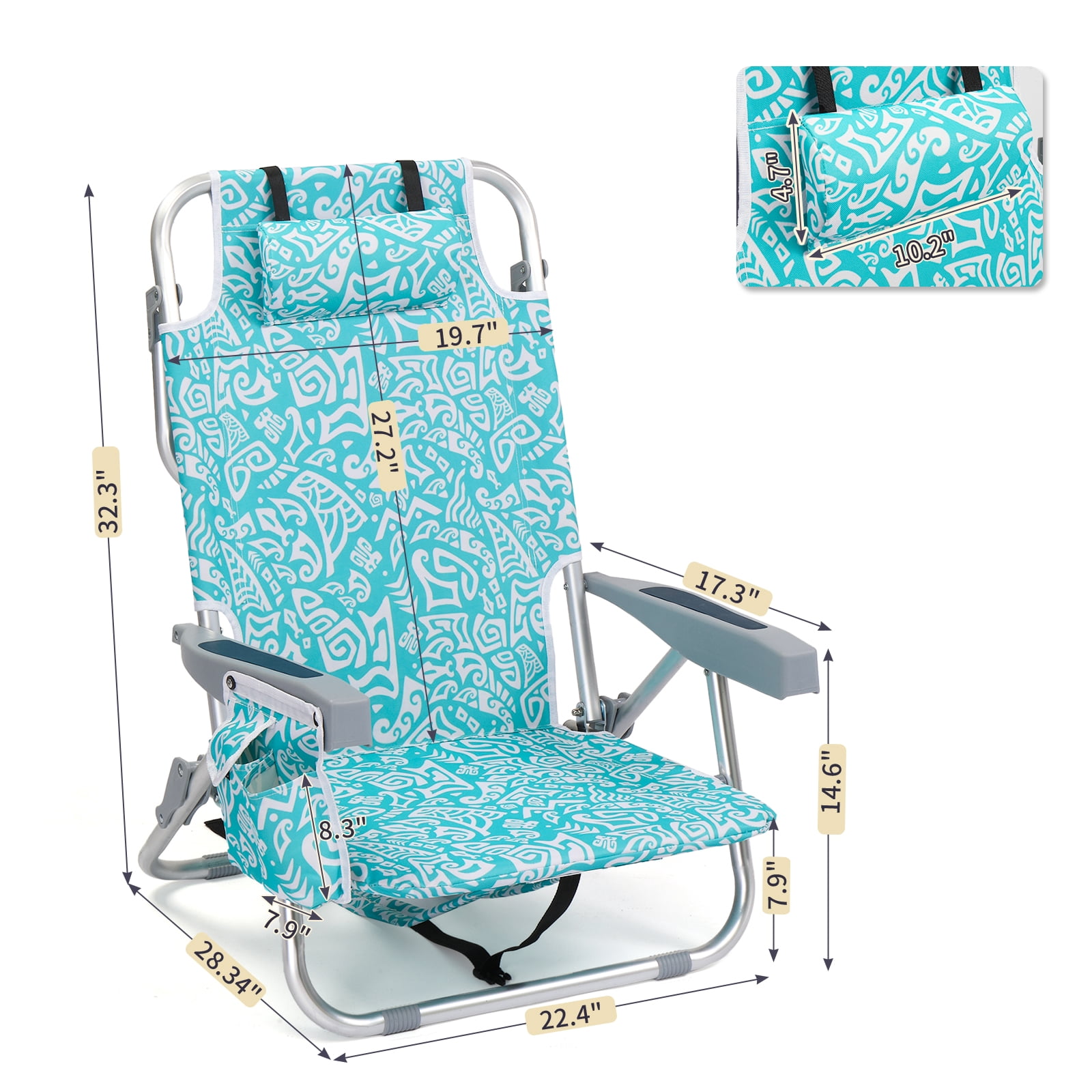 Ktaxon 5-Position Folding Beach Chair, Portable Backpack Camping Chair with Cooler Pouch and Storage (Green Tribal Print, 24.8 in x 25.6 in x 32.28 in) oe5gl