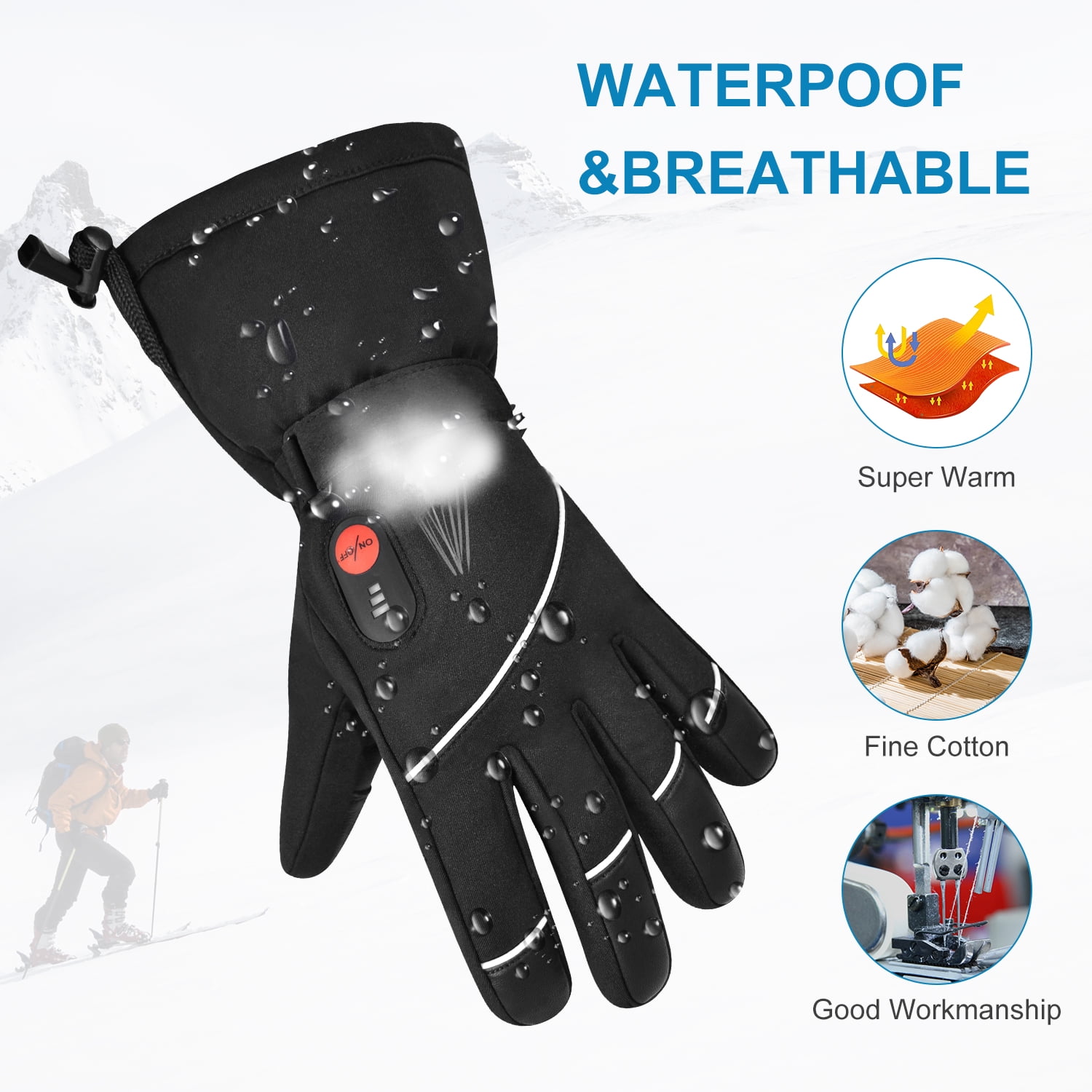 Savior Heat Rechargeable Electric Heated Leather Gloves for Skiing and Snowboarding (Black, Large) u1gcg