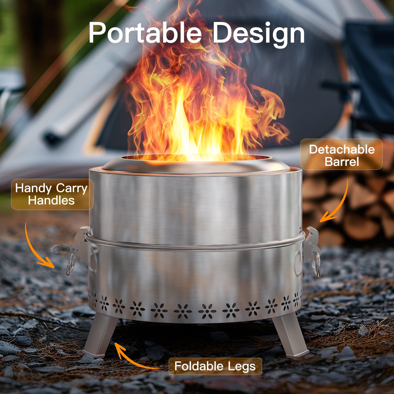 Philergo Smokeless Wood Burning Fire Pit, Stainless Steel Outdoor Patio Heater with Grill and Carry Bag (19 in) 39tyq