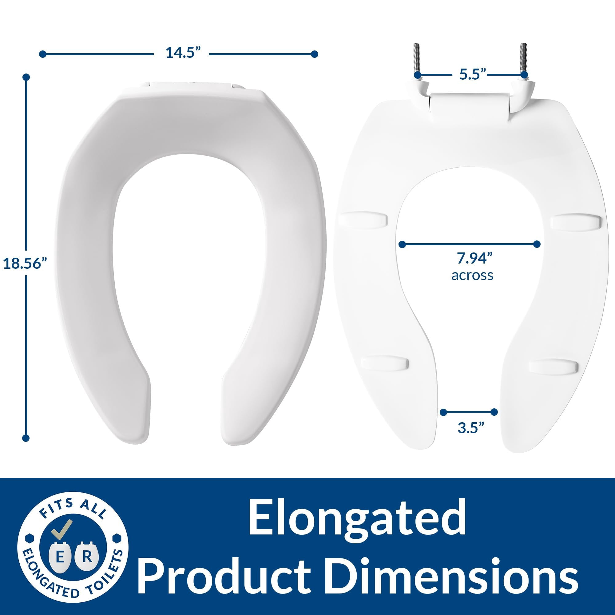 Church 295SSCT Commercial Elongated Toilet Seat, Heavy-Duty Plastic with STA-TITE Fastening System (White, Elongated) 1mqsy