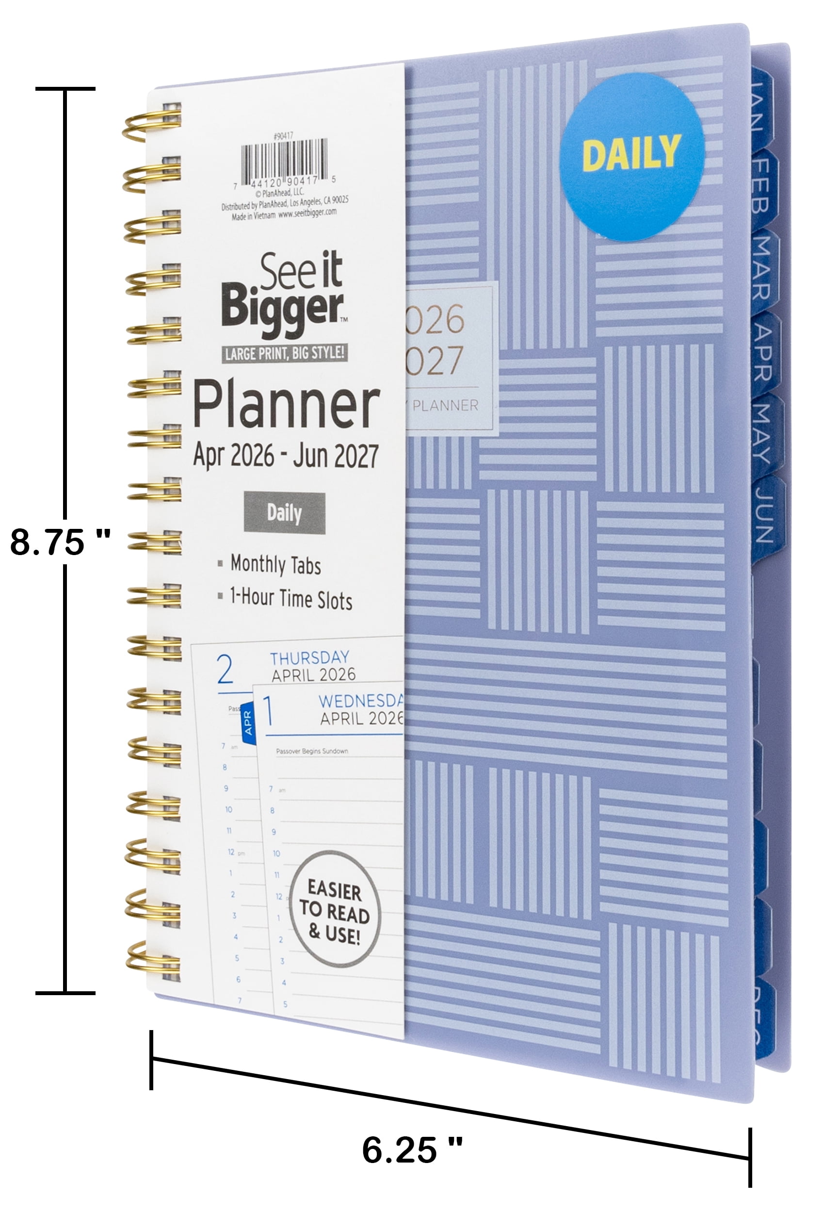 SEE IT BIGGER Daily Planner, 15-Month Appointment Book, Easy-to-Read Large Font (Grey, 6.25 in x 8.75 in) a8r08