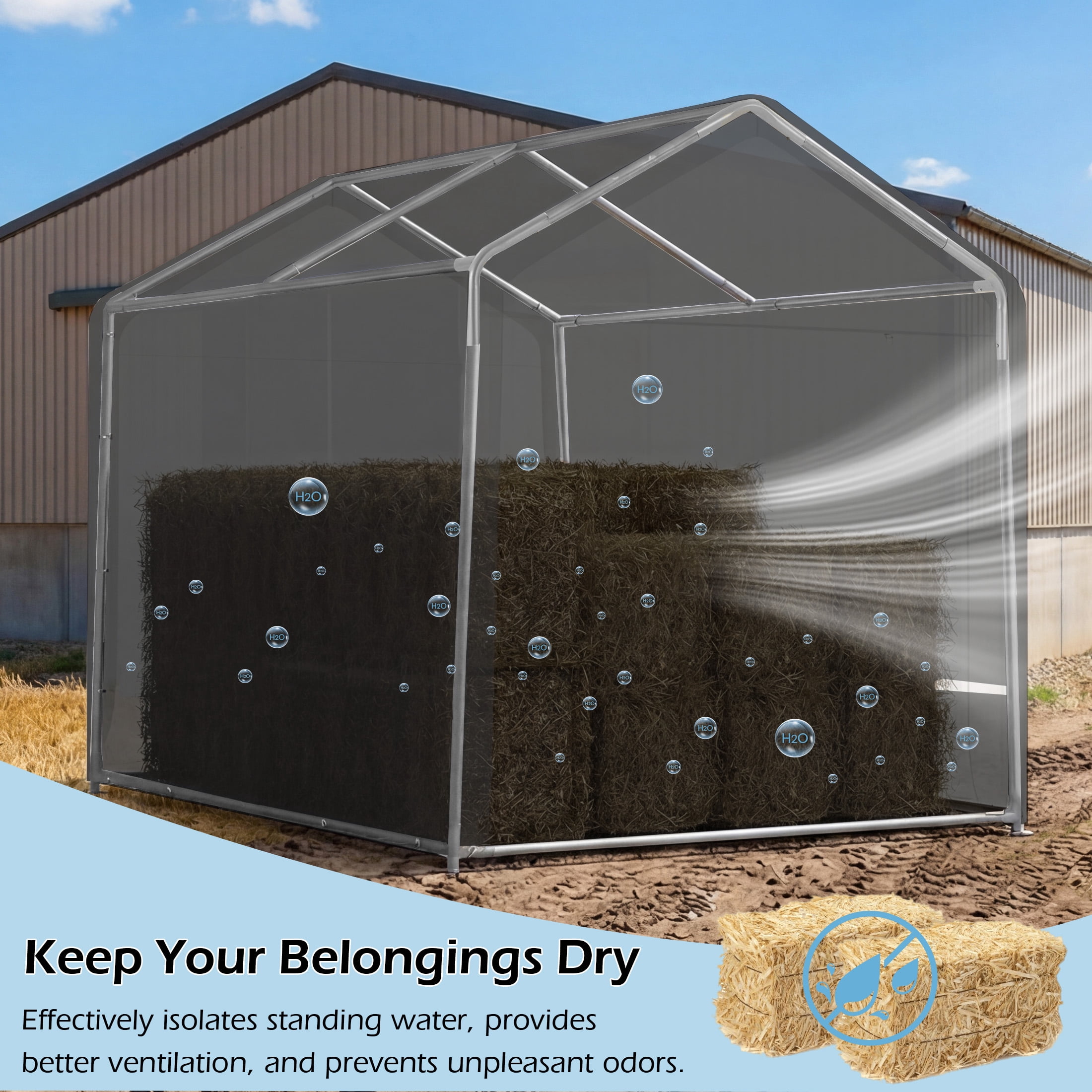Erommy Outdoor Storage Shed, Heavy-Duty Portable Shelter with Zipper Door for Motorcycles and Garden Tools (Black, 7.2 ft x 5 ft x 5.4 ft) nj760