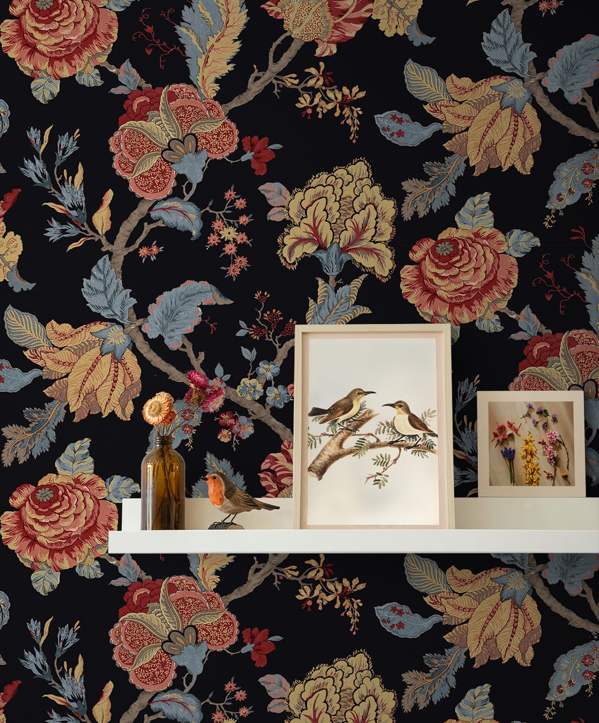 NextWall Kianna Jacobean Peel and Stick Wallpaper (Ebony, 20.5 in. W x 18 ft. L) r9heq