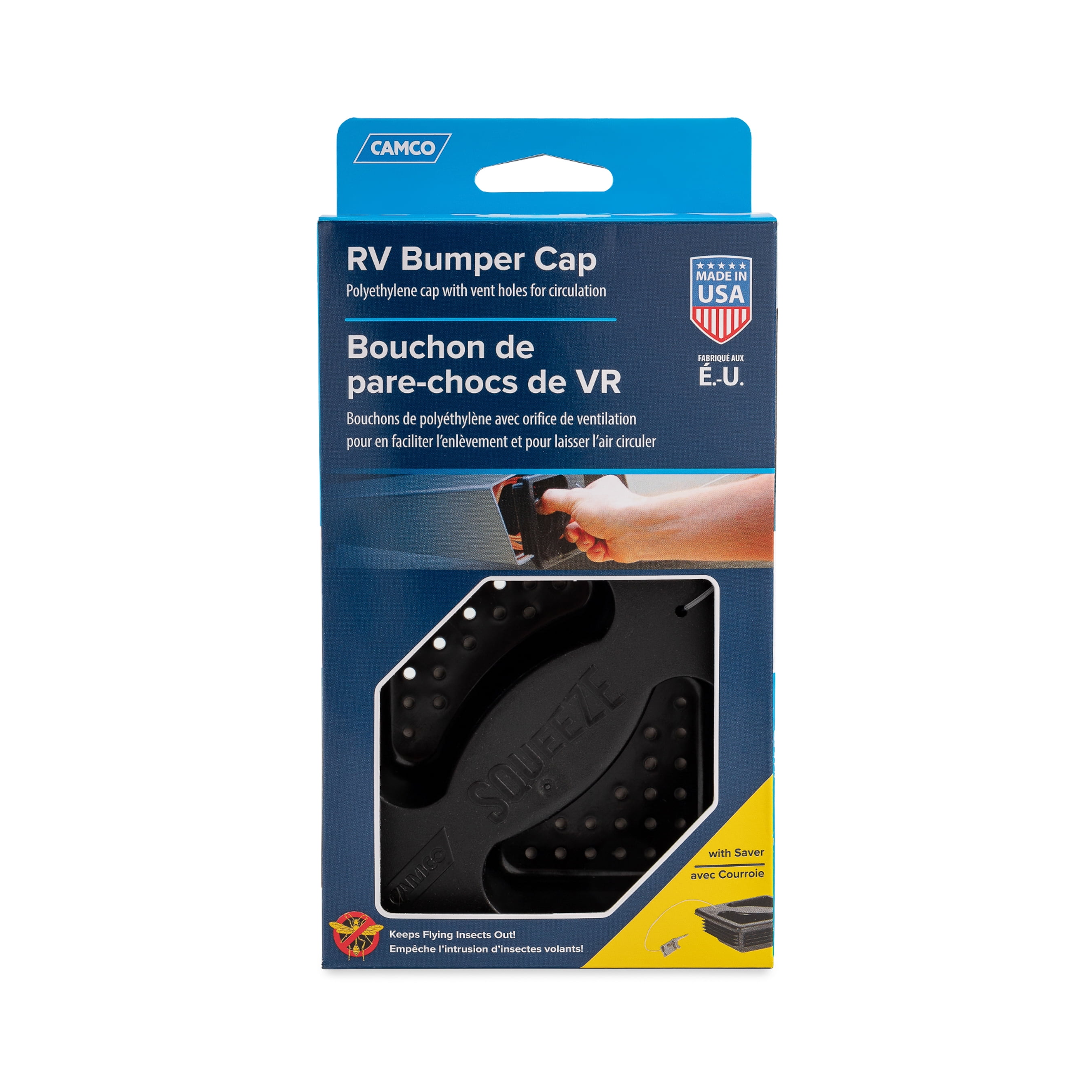 Camco RV Bumper Cap with Saver, Durable Plastic Square End Cover (Black, 4 in) bt8i6