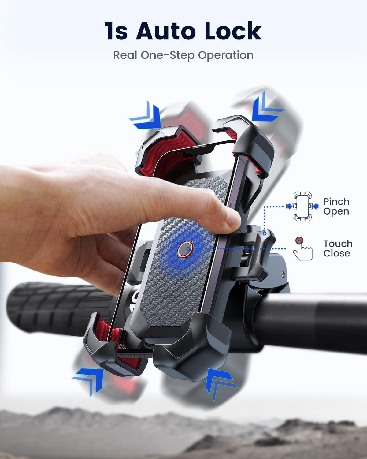 JOYROOM Motorcycle Phone Mount, Adjustable Handlebar Cell Phone Holder with Auto Lock (Black, 4.7 in to 7 in) kfjeb