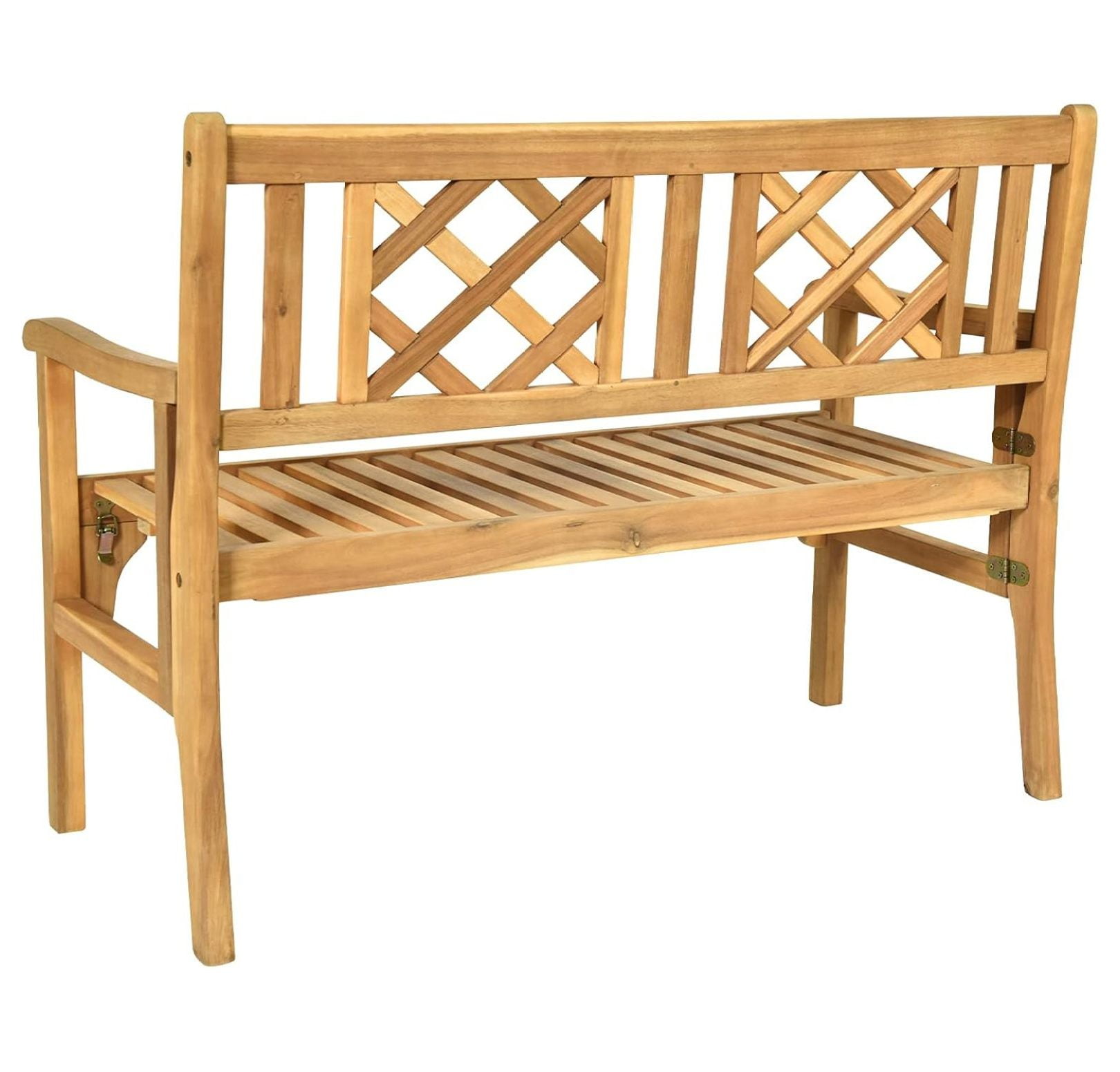 HJXWALHJX Folding Patio Garden Bench, 2-Person Outdoor Wood Porch Loveseat with Slatted Seat and Armrest (4 ft) kai4b