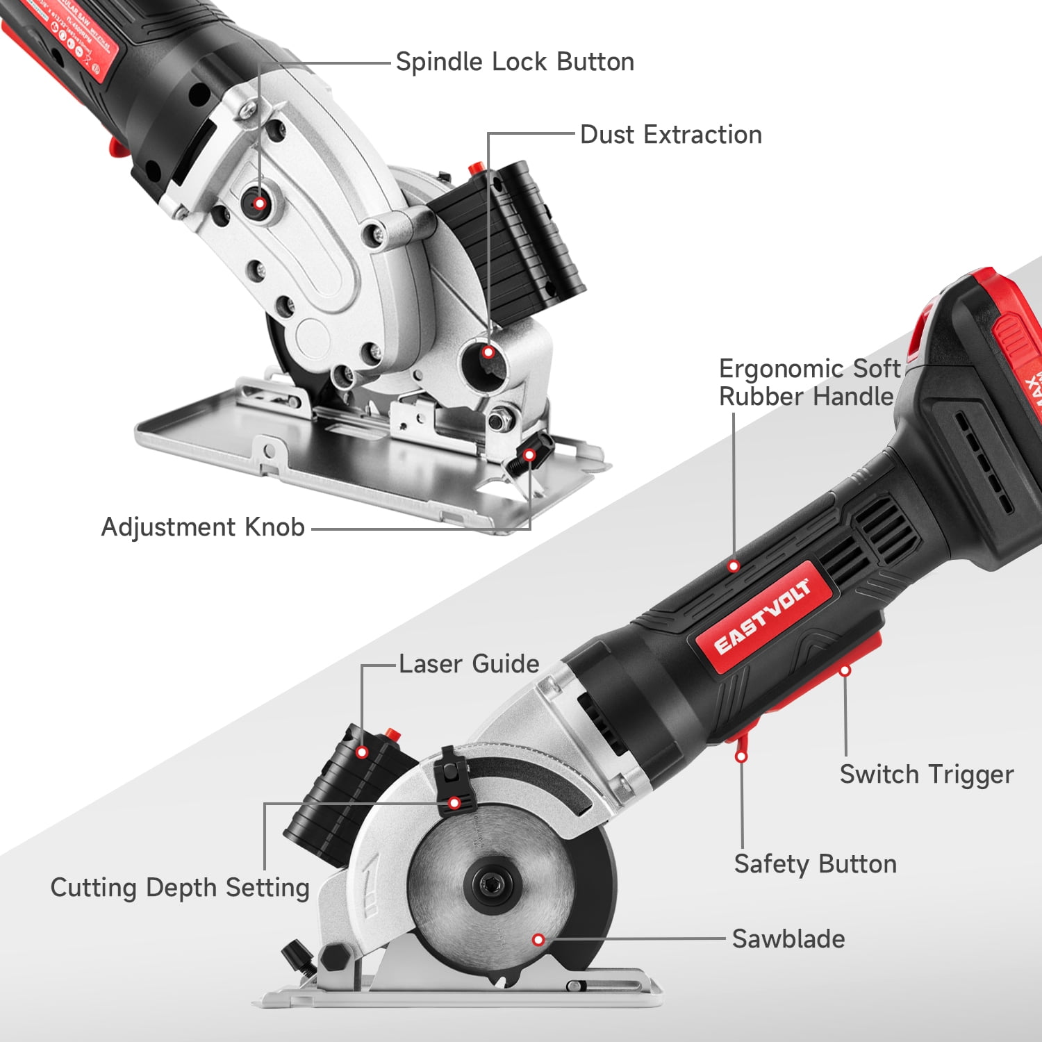 Eastvolt 20V Cordless Circular Saw, Compact Power Tool for Wood and Tile (3.37 in, 4500 RPM) gl1hn