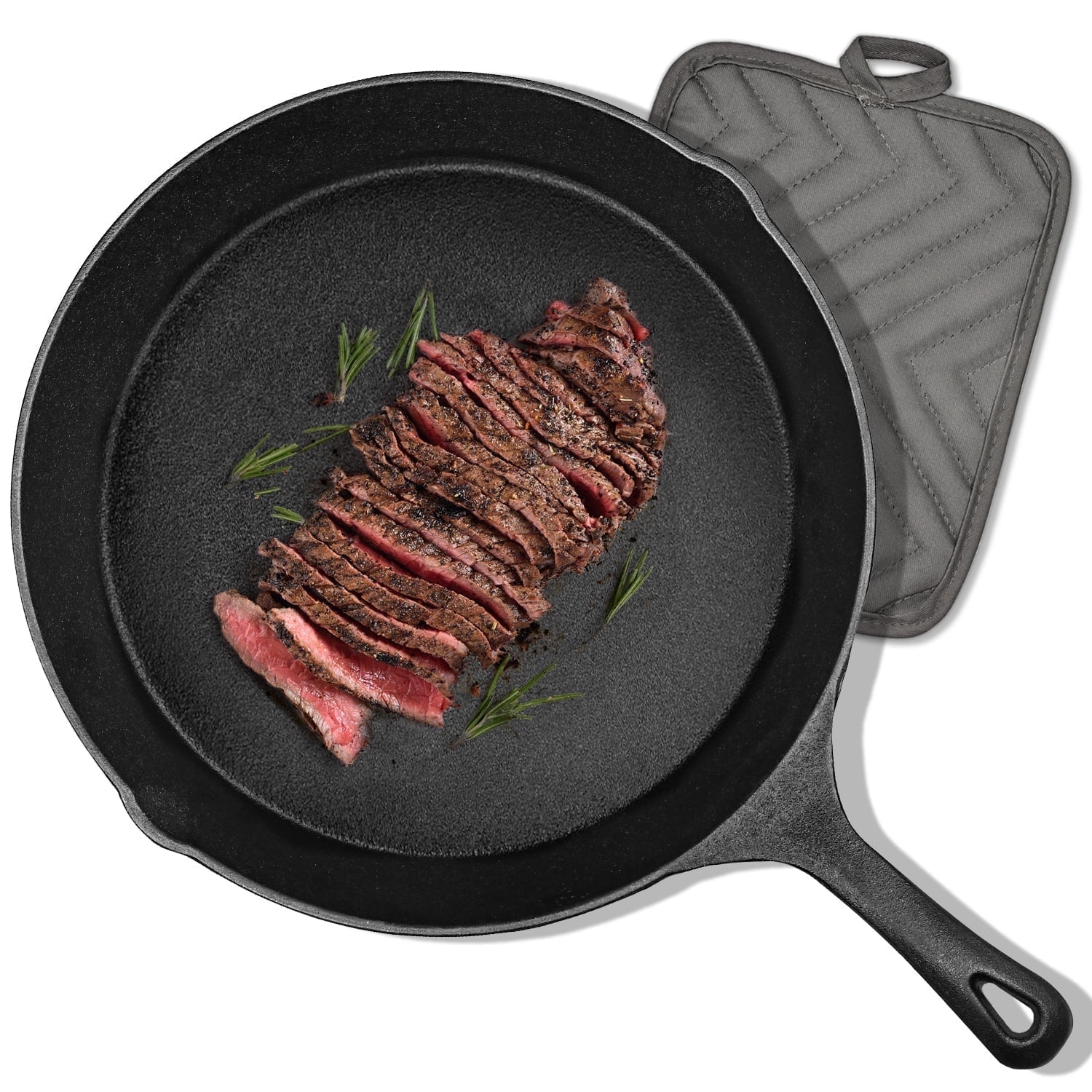 TINANA 12 inch Pre-Seasoned Cast Iron Skillet with Handle and Dual-Use Insulating Pad (Black, 12 in) zqeoq
