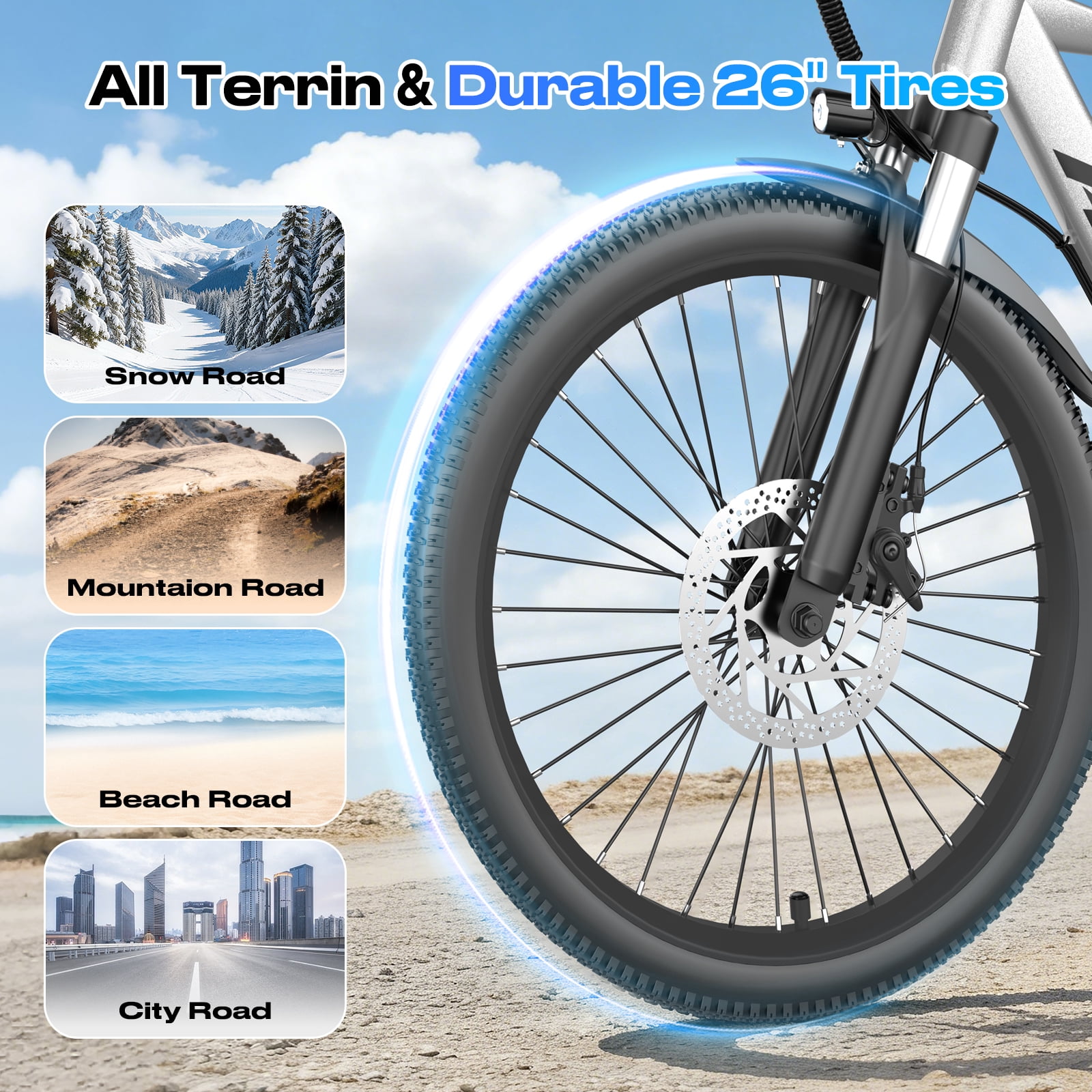 X-Koala 26 in Electric Bike for Adults, 1200W Motor Commuter E-Bike, 7-Speed, UL2849 Certified (Silver, 26 in) qplsj
