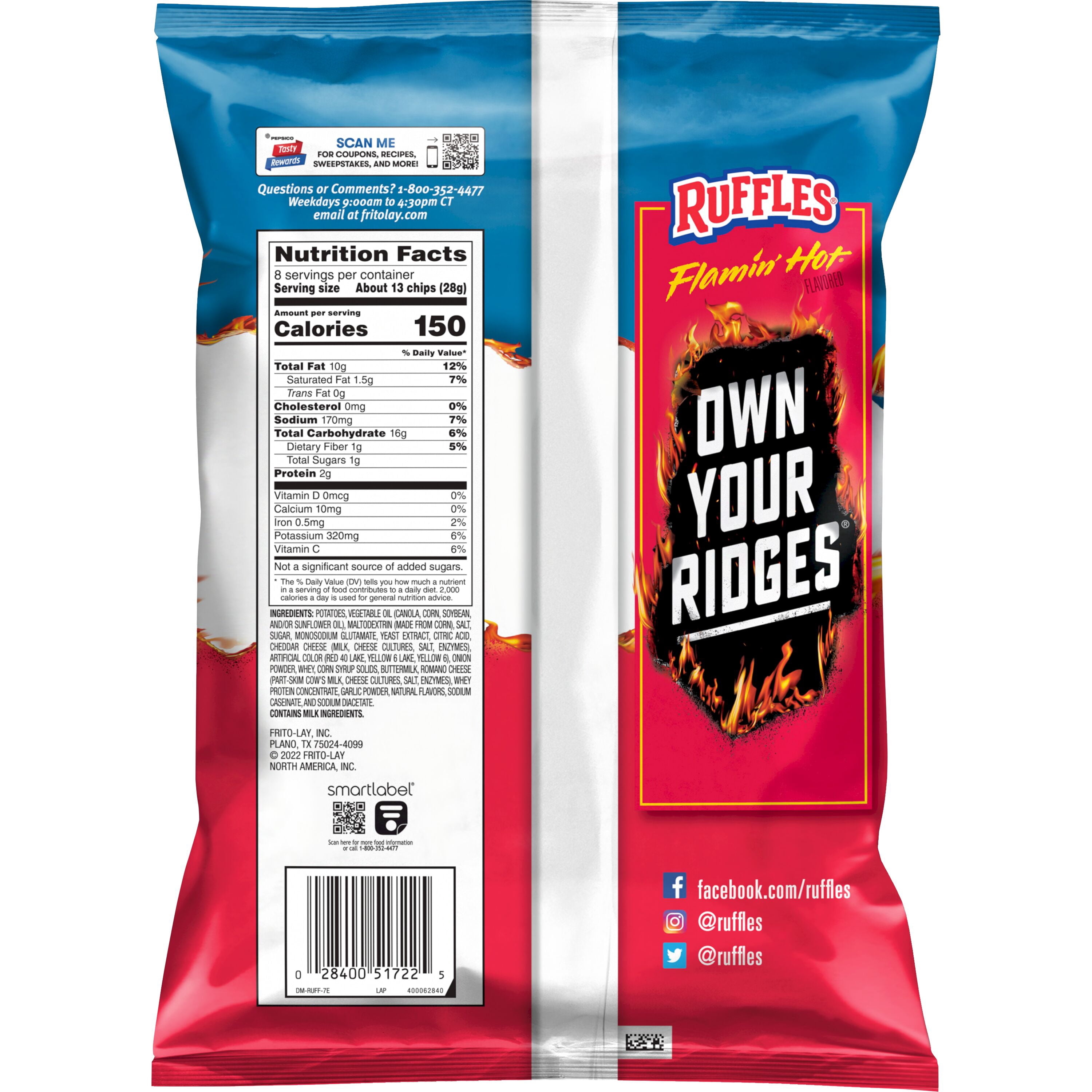 Ruffles Flamin' Hot Potato Chips, Spicy Crunchy Snack (8.0 oz) 8asfi