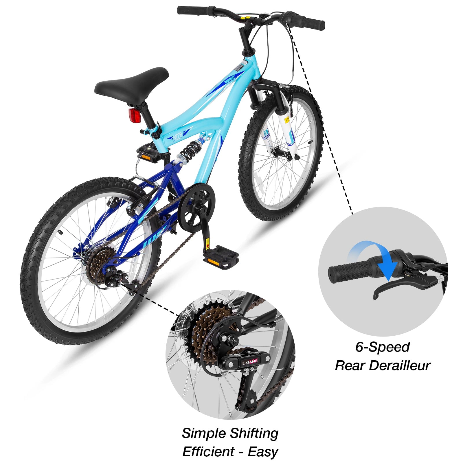 Hykolity Kids Mountain Bike 20 in Full Suspension MTB for Boys and Girls (Aqua Blue, 20 in) uppx4