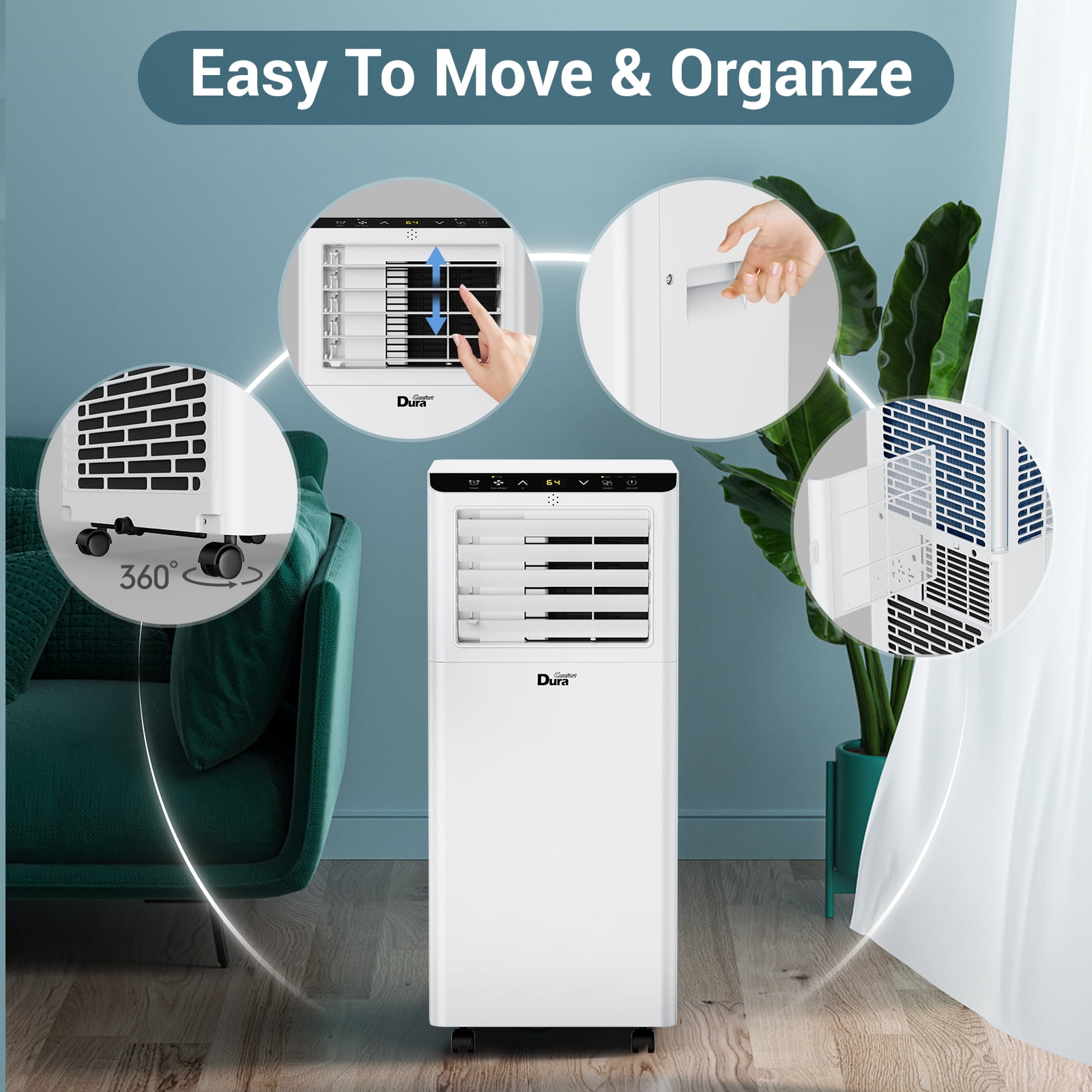 DuraComfort Portable Air Conditioner 8000 BTU, 3-in-1 AC Unit with Dehumidifier & Fan, Remote Control, 24-Hour Timer (Black, 200 Sq. Ft.) vbvi0