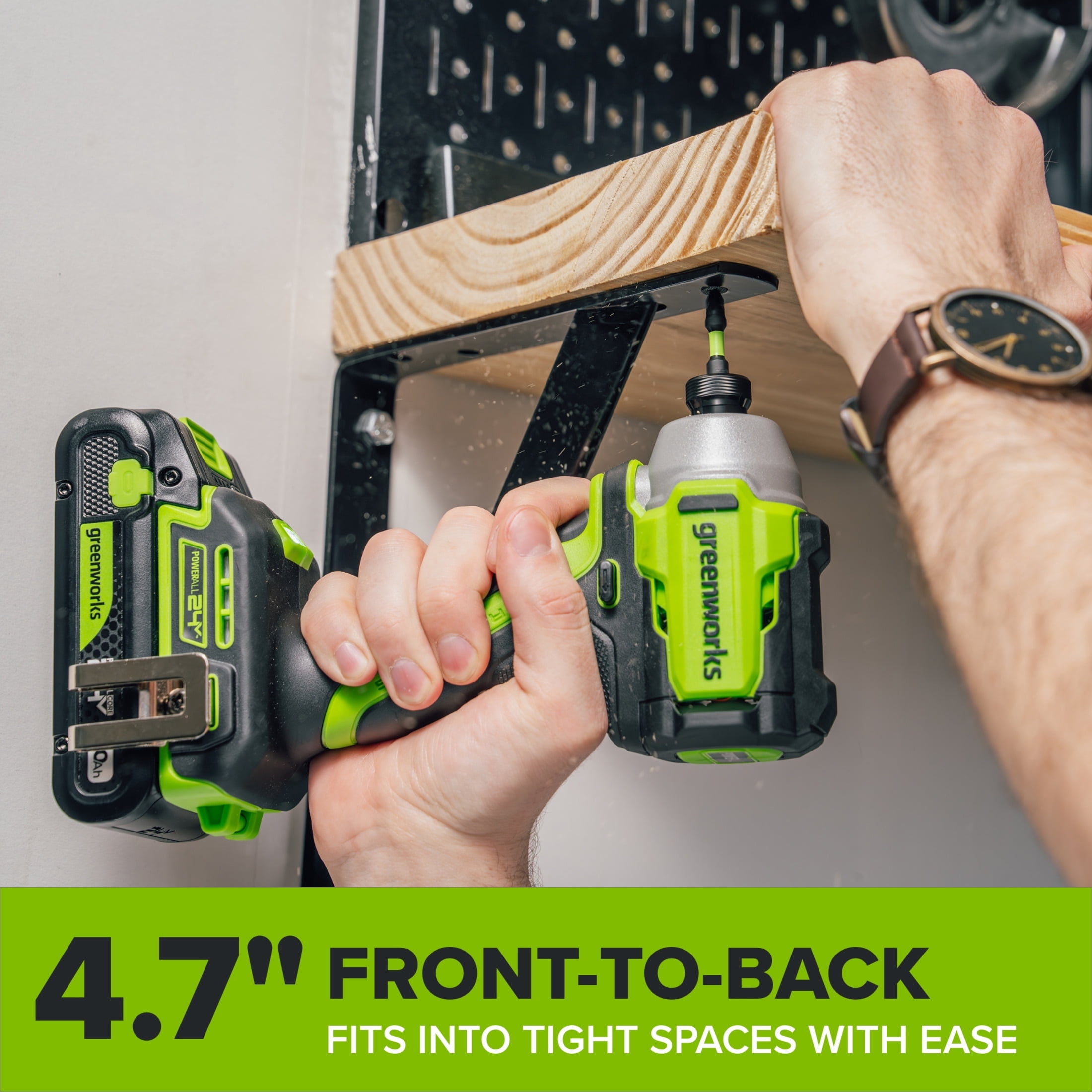 Greenworks PowerAll 24V Brushless Impact Driver Kit with 2.0 Ah USB-C Battery and Charger (Green, 4.7 in) a0xpd