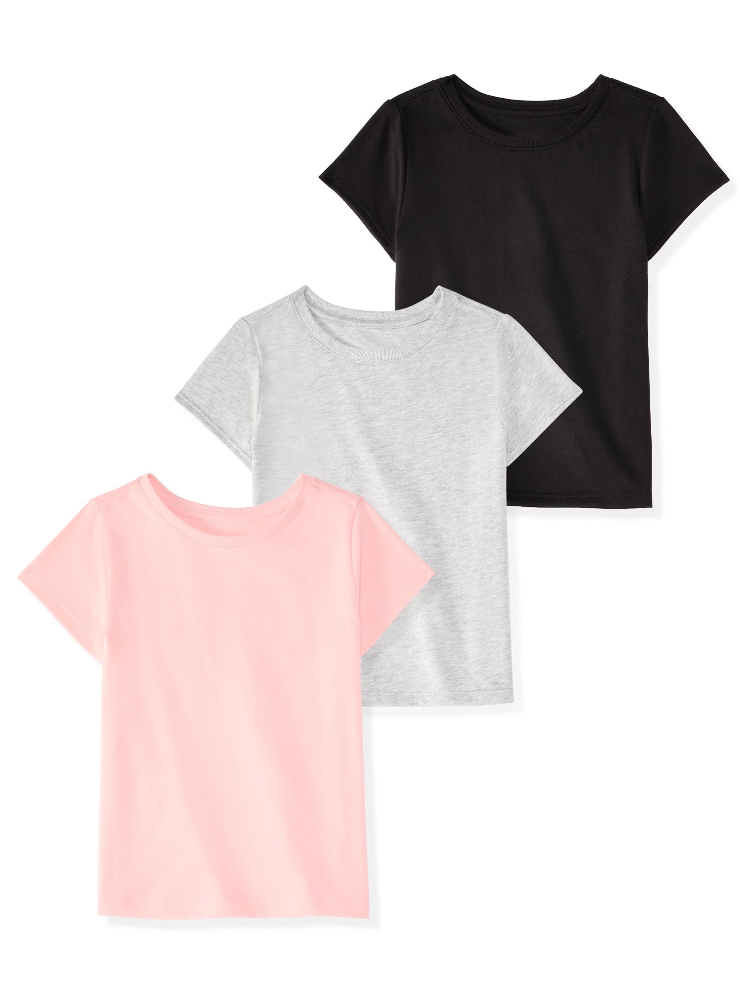 Garanimals Newborn, Baby & Toddler Girl Cotton Short-Sleeve Solid T-Shirts (Grey, 3-Pack) u2hsp