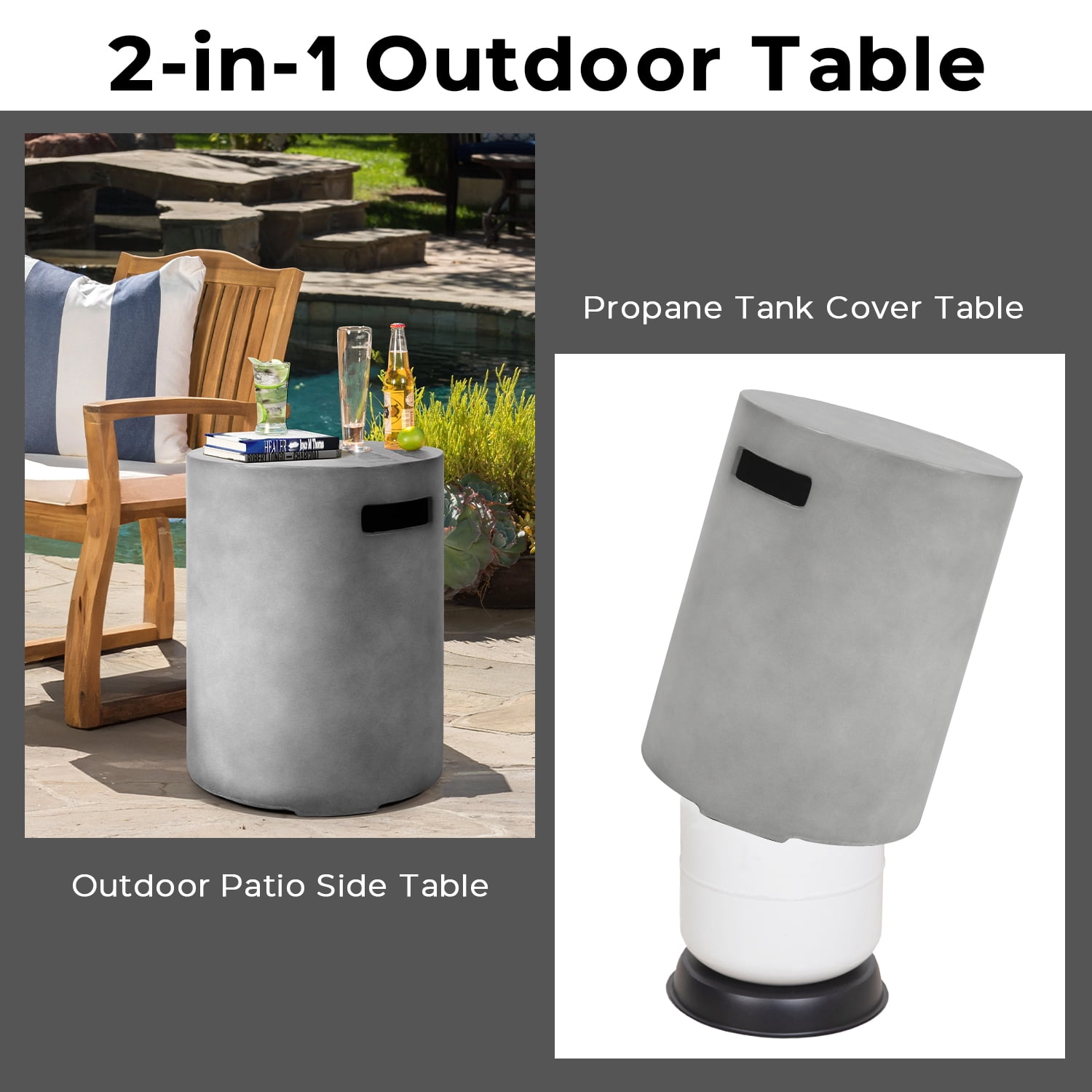 ReeQuo Propane Tank Cover Table Round Concrete Hideaway for 20 lb Tank (Grey, 16 in x 16 in x 20 in) 6p9gx