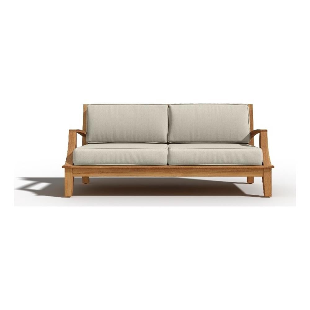 Pemberly Row Traditional Teak Deep Seating Outdoor Sofa with Cushions (Beige, 65.5 in W x 27 in D) yxudd