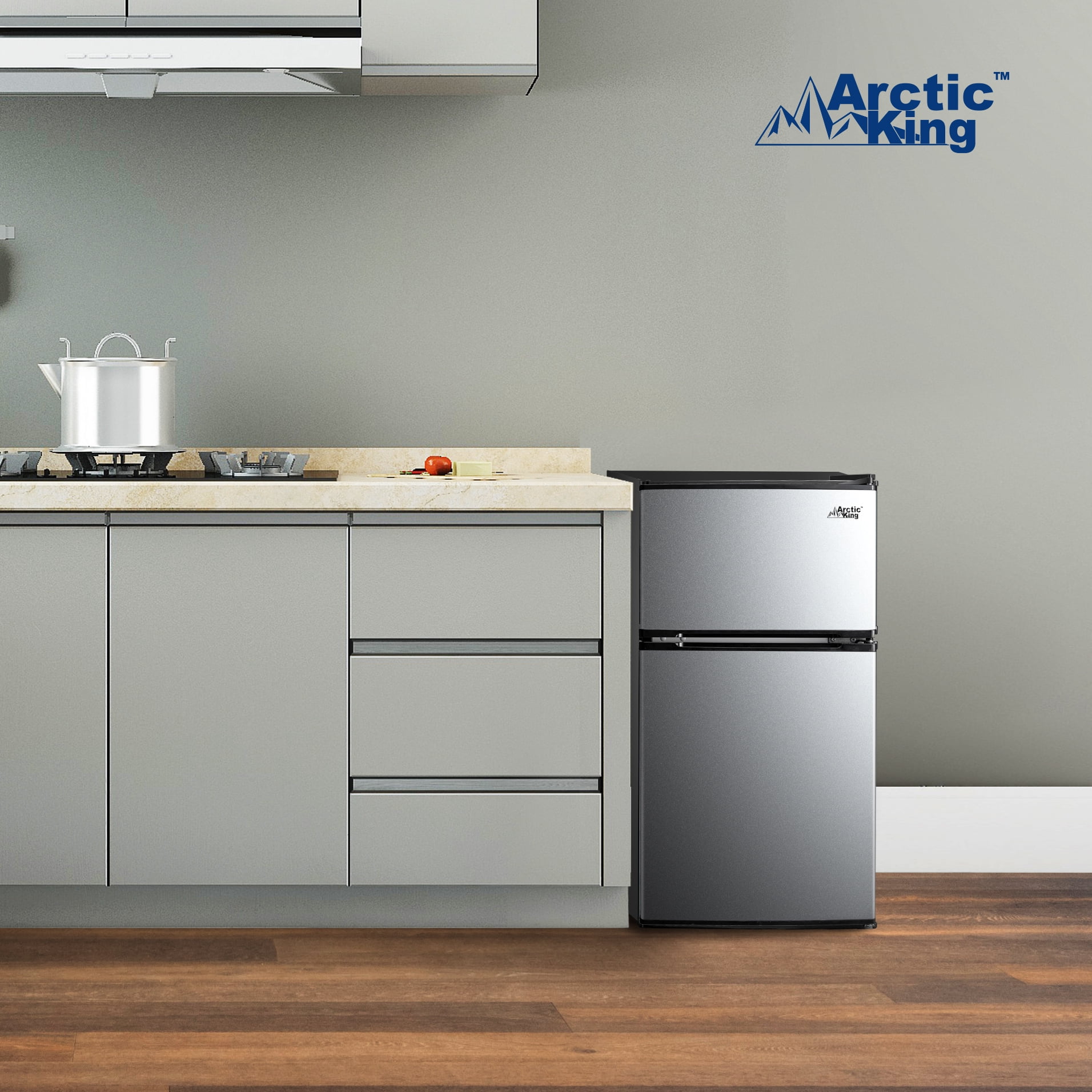Arctic King 3.2 Cu Ft Two Door Mini Fridge with Freezer (Silver, 3.2 cu ft) d4hf4