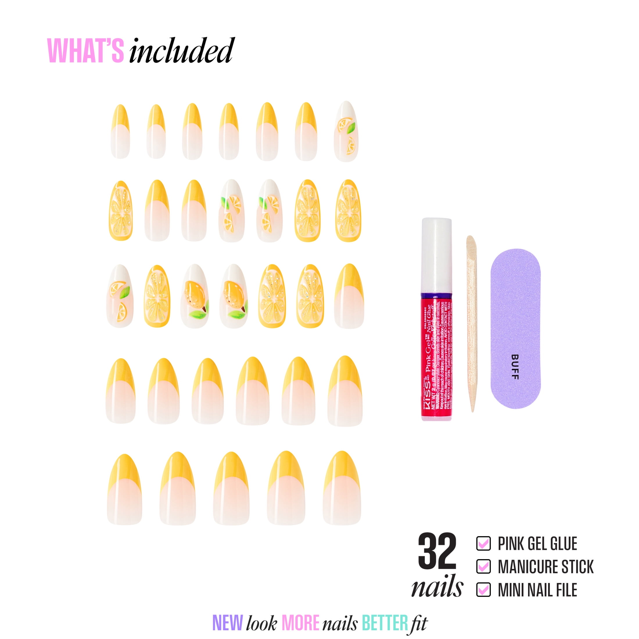 Kiss Glam 3D & Jeweled Long Almond Press-On Nails (Yellow, 32 Pieces) pd7tg
