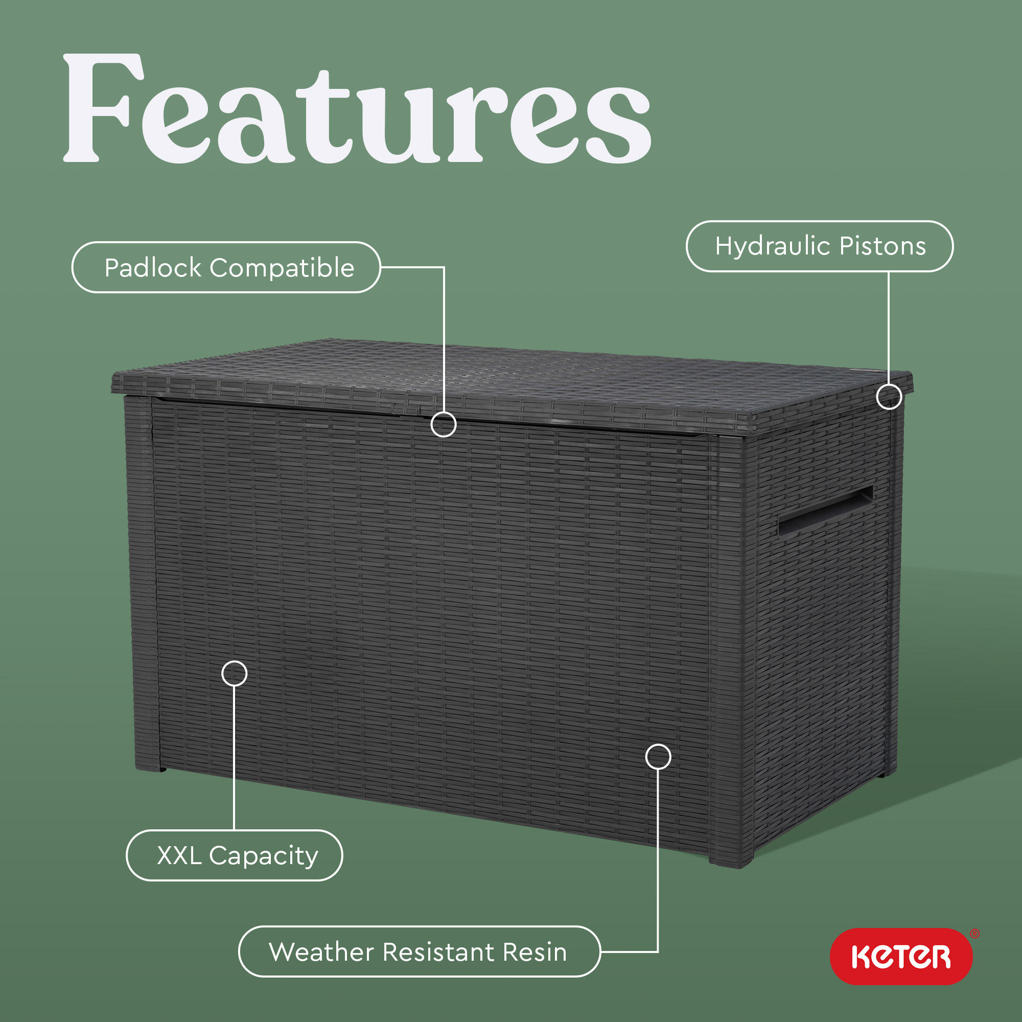 Keter Java 230 Gallon XL Weather-Resistant Resin Outdoor Deck Box (Grey, 57.5 in L x 32.67 in W x 33.85 in H) c32l6