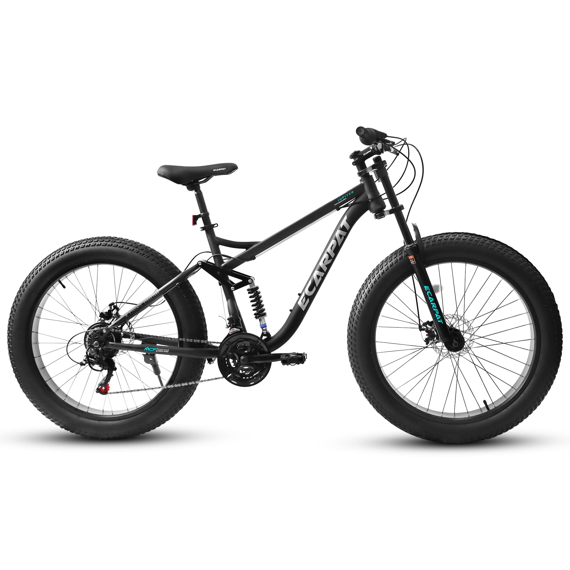Ambifirner 26 in Fat Tire Mountain Bike, Full Suspension All-Terrain Bicycle with Shimano 21-Speed Drivetrain (Black, 26 in) 8g0rq