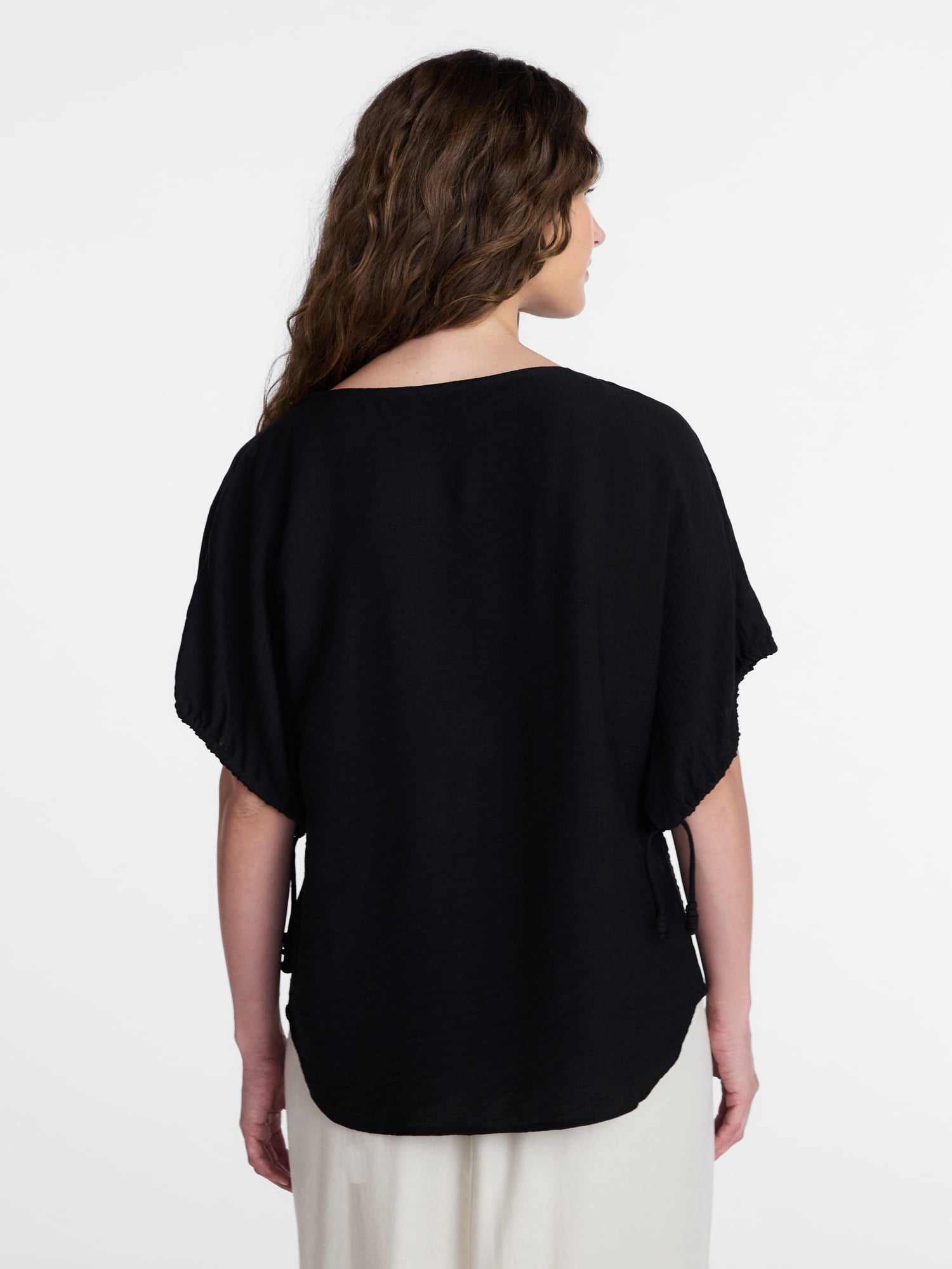 Time and Tru Women's Dolman Sleeve Top Relaxed Fit Crewneck Shirt (Black, XS) xd5t1