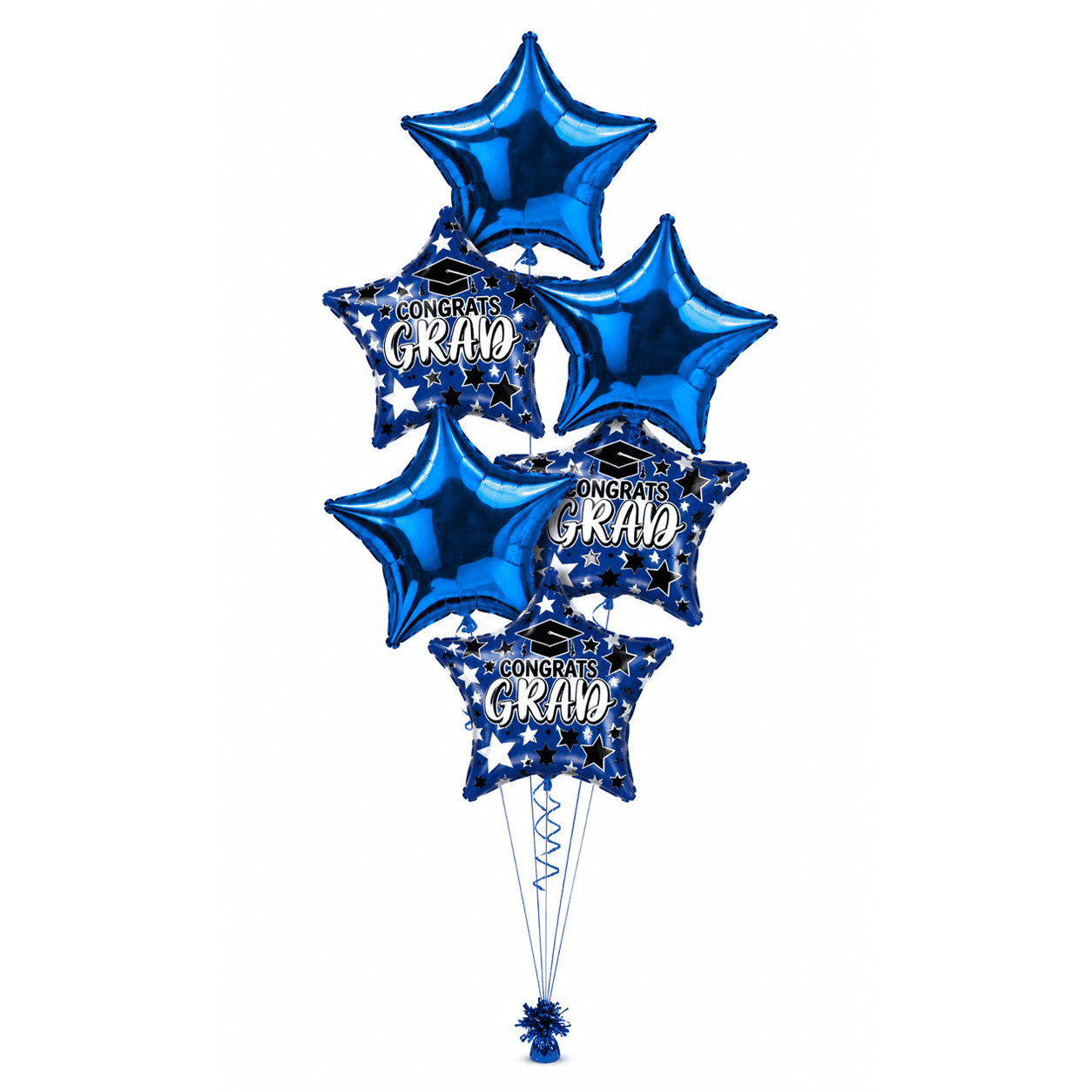PMU Graduation Party Balloon Bouquet Set, Congrats Grad Star Decorations (Blue, 6-Piece Set) htt2d