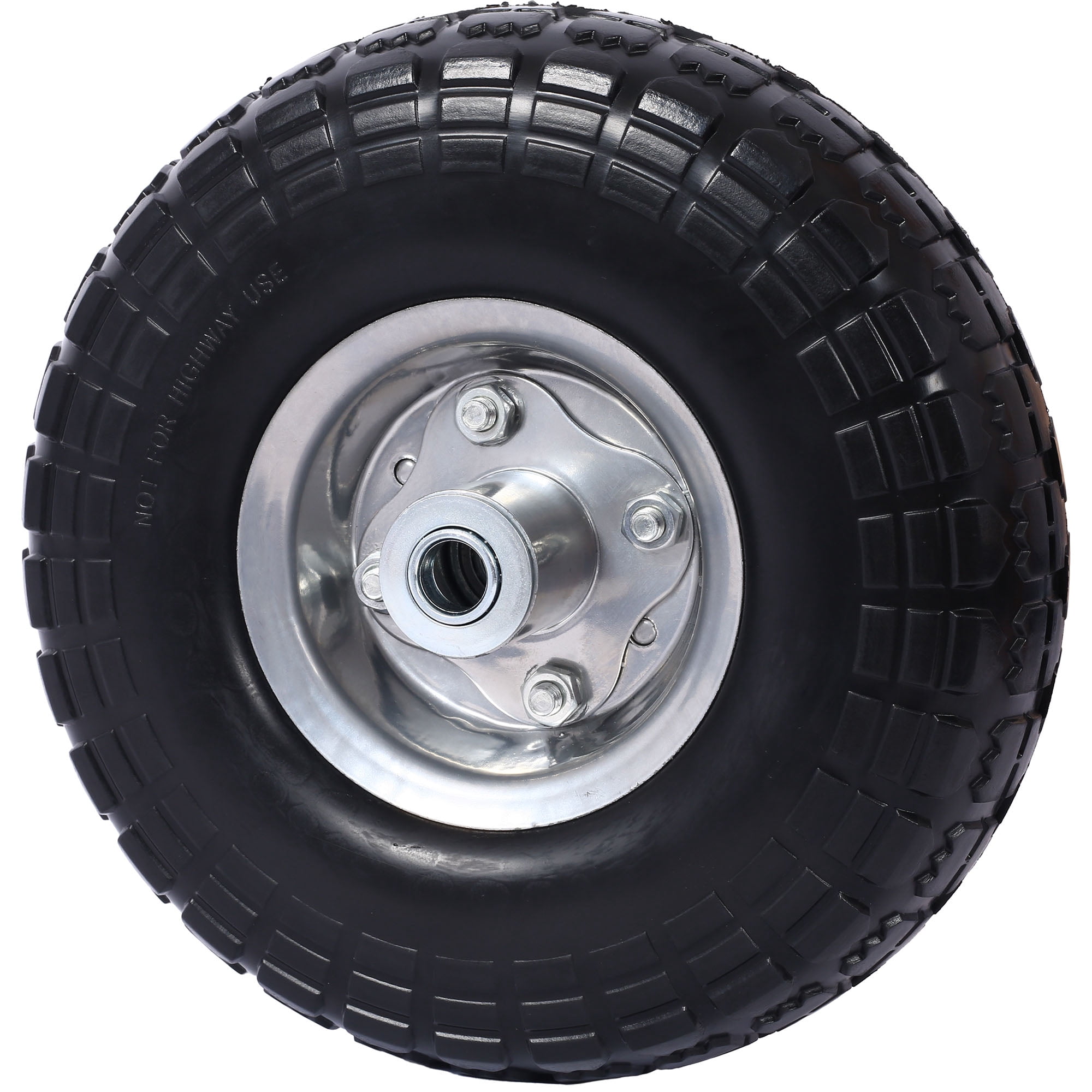 CQSXDA Heavy-Duty Flat-Free PU Foam Tire and Wheel (Black, 10 in Diameter, 5/8 in Axle Bore) usfak