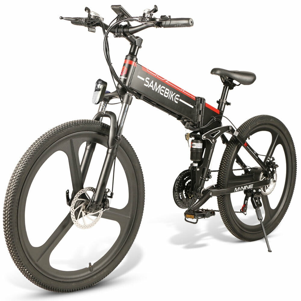 SAMEBIKE 26-inch Folding Electric Bicycle, Commuter E-Bike with 350W Motor (Black/Red, 26 in) 0b4m5