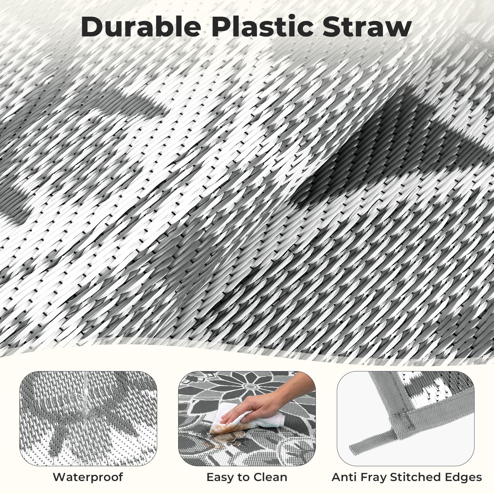 Findosom Reversible Outdoor Rug, Waterproof Plastic Straw Patio Mat for Camping and RV (Grey, 6 ft x 9 ft) ci7al