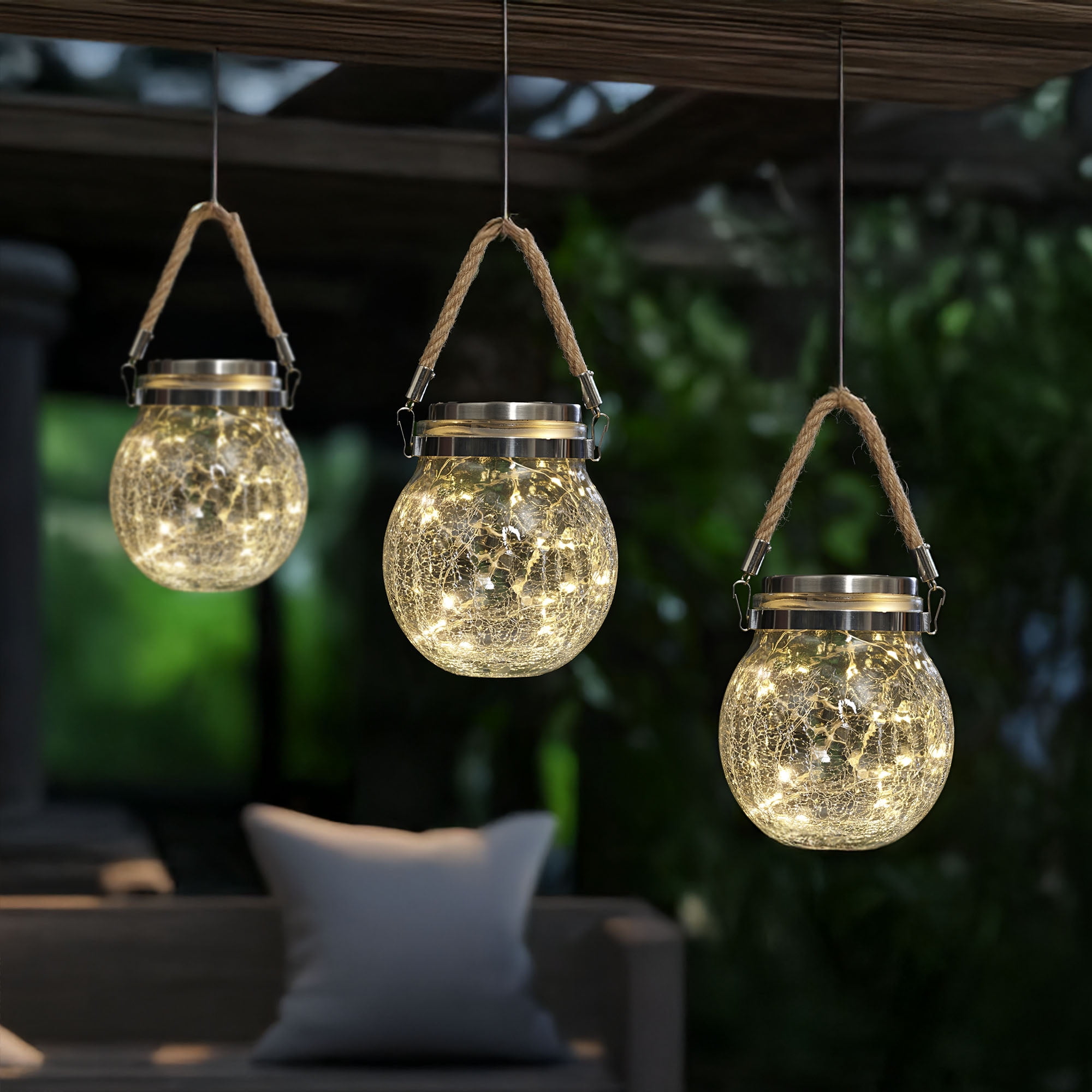 Mainstays Crackle Glass Solar Powered Jar Light with Warm White LED (5.5 in) n8e4s