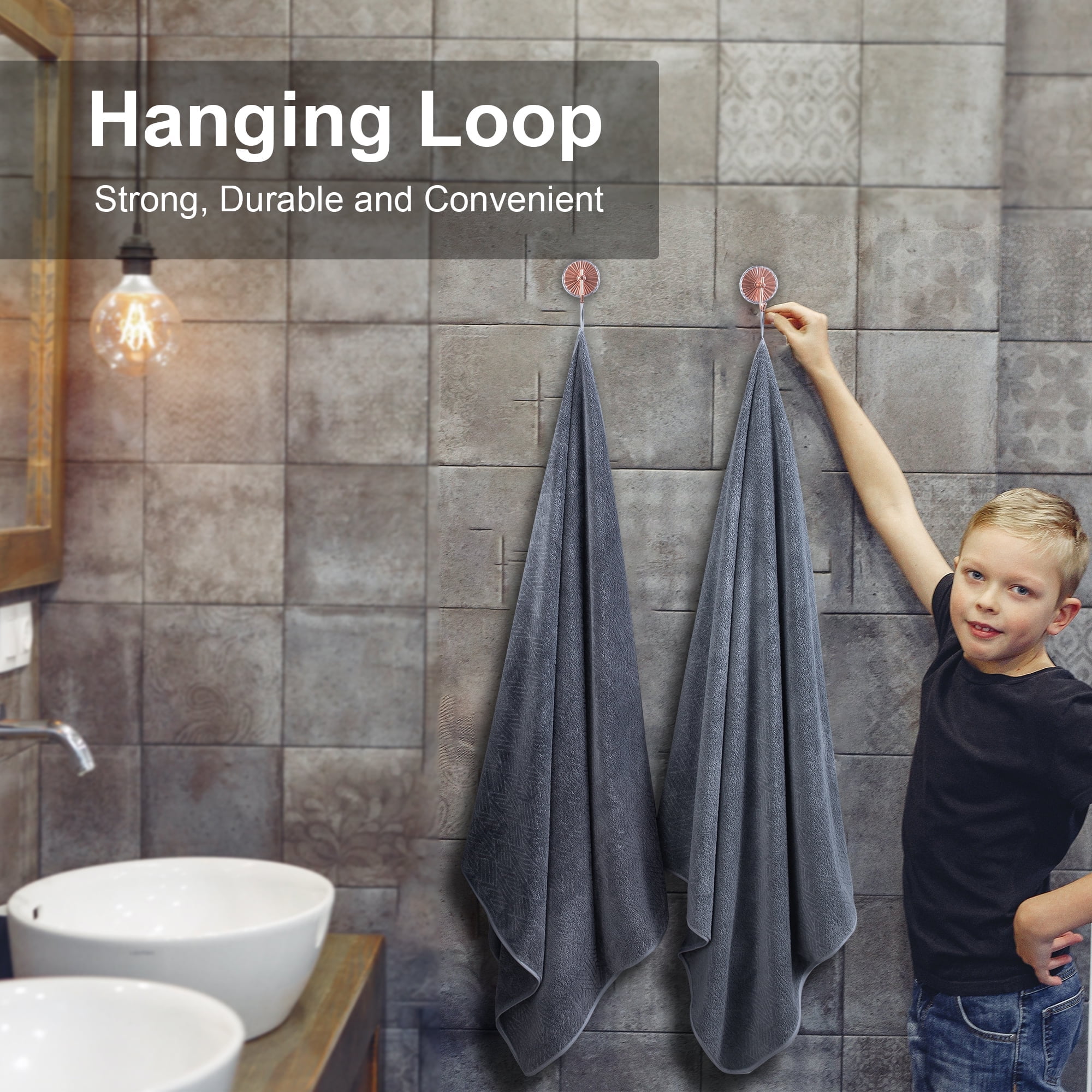 Green Essen Oversized Bath Towel Set, Highly Absorbent Quick Dry Shower Sheets (Dark Grey, 4 Pack, 35 x 70 in) k65ma