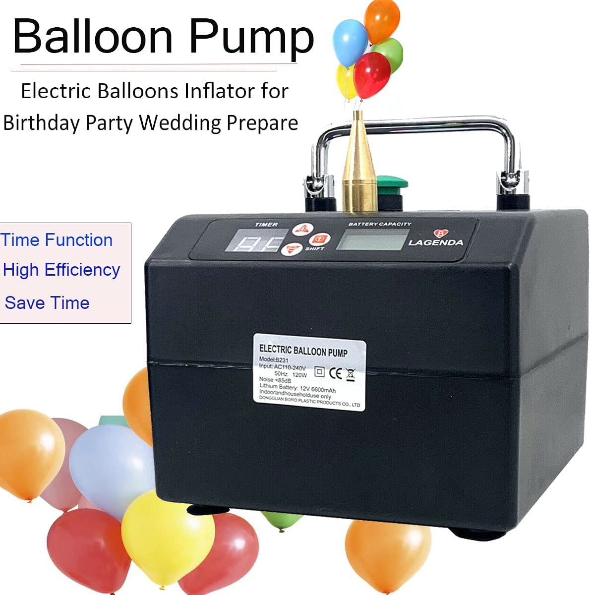 ECUTEE Electric Balloon Pump with Timer and Battery Display (Black, 5.5 x 5.5 x 6.7 in) k5cxb