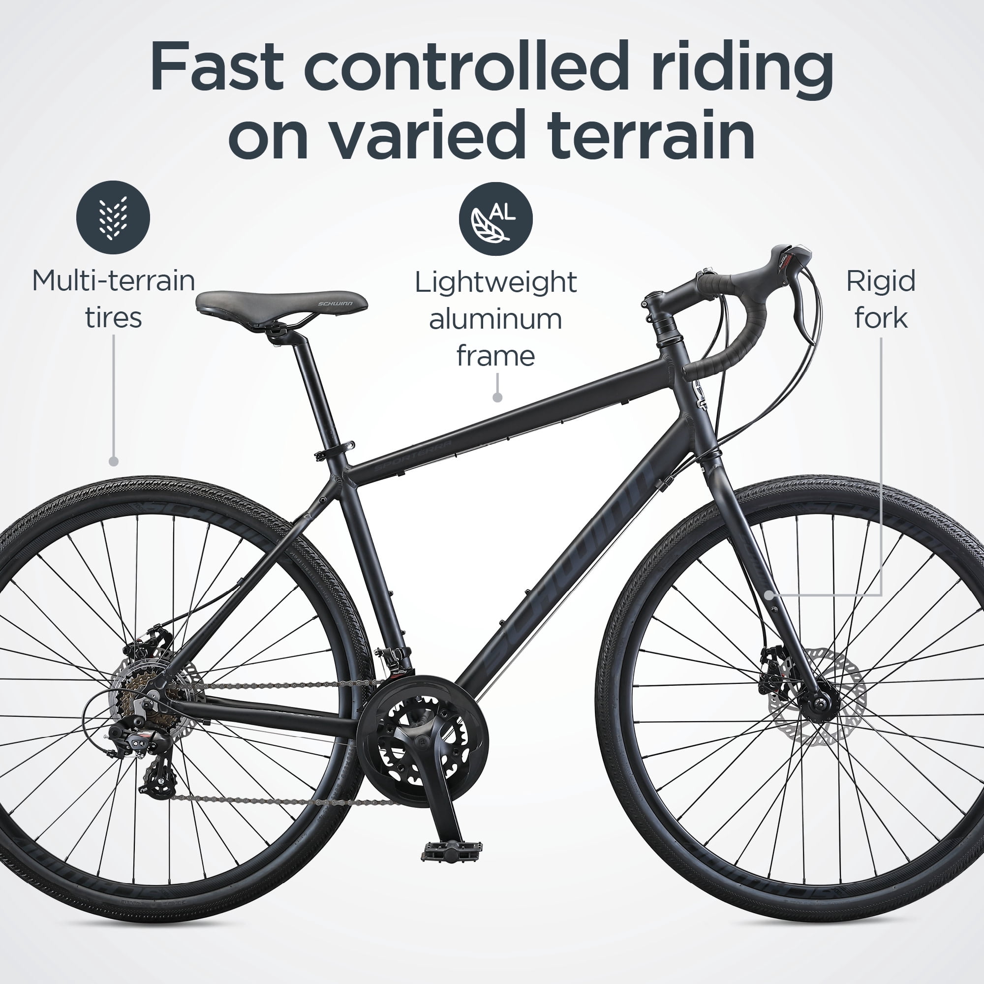 Schwinn Sporterra Adventure Gravel Bike, Lightweight Aluminum Frame, 14-Speed Drivetrain (Black, 700c Wheel) sy5sd