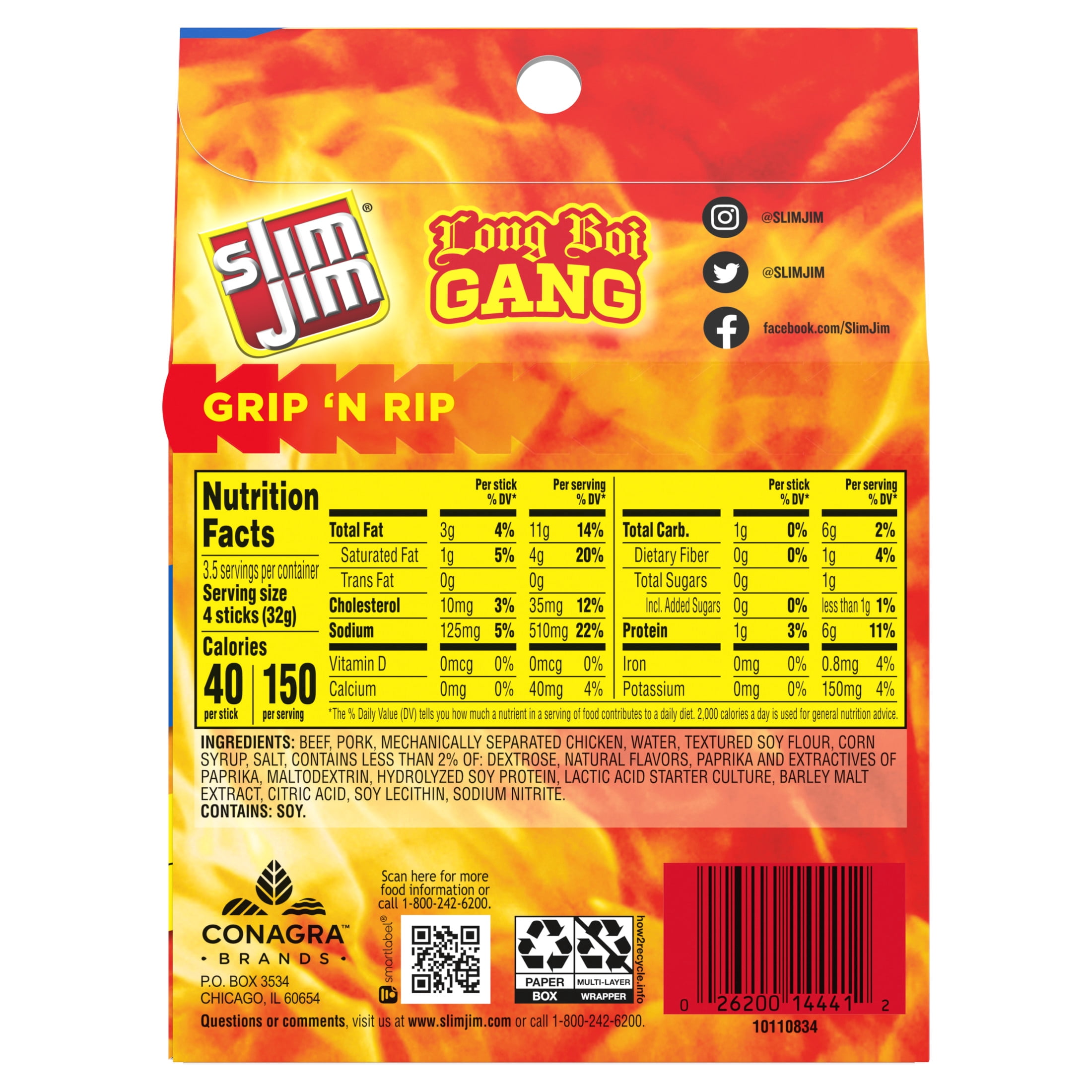 Slim Jim Smoked Meat Sticks, Mild Flavor, High Protein Snack (14 Count, 0.28 oz per stick) wsjag