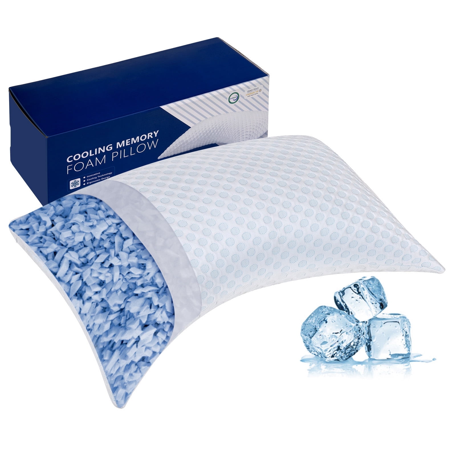 SORMAG Cooling Shredded Memory Foam Bed Pillow, Adjustable Firm Support for Side and Back Sleepers (White, Queen 20 in x 30 in) vxy54