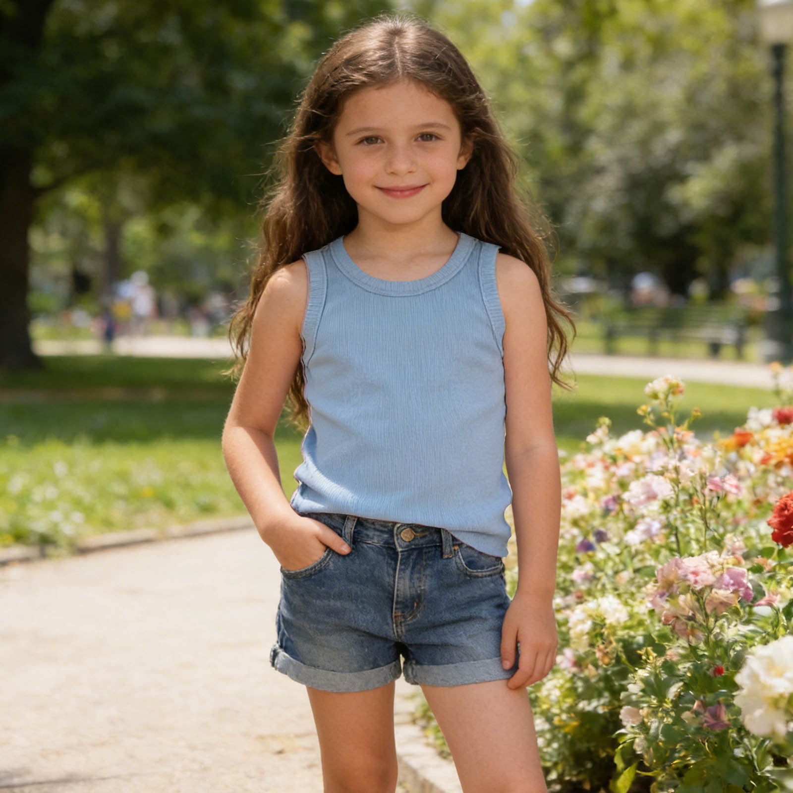 FAIWAD Girls Ribbed Knit Tank Top Sleeveless Summer Workout Shirt (Blue, Small) kdiin