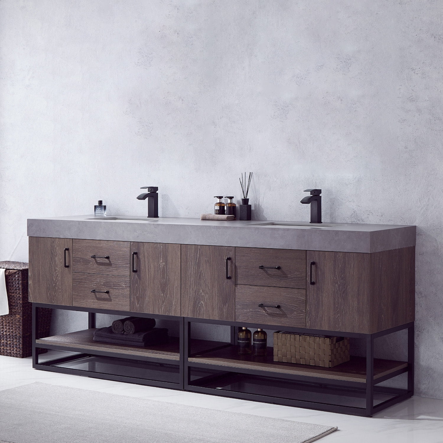 Vinnova Alistair 84 in Free Standing Double Basin Vanity Set (Black, 84 in) rm730