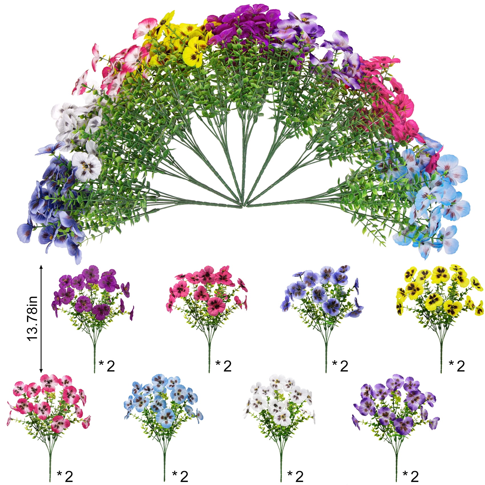 AcerichFad Artificial Pansy Flowers UV-Resistant Faux Silk Plants for Indoor and Outdoor Decor (Multi-Color, 16 Bundles) g9n0p