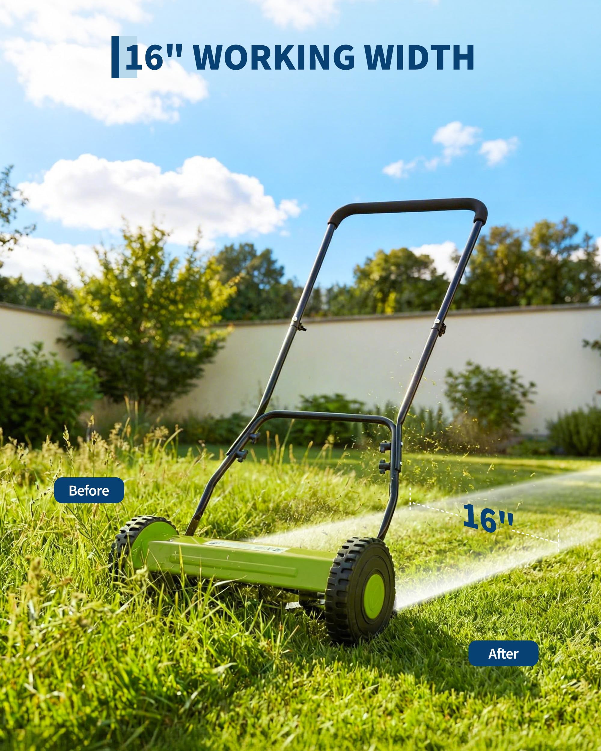 Great States 16-Inch Push Reel Lawn Mower, 5-Blade Manual Walk-Behind Mower with Adjustable Cutting Height (16 in) ddqww